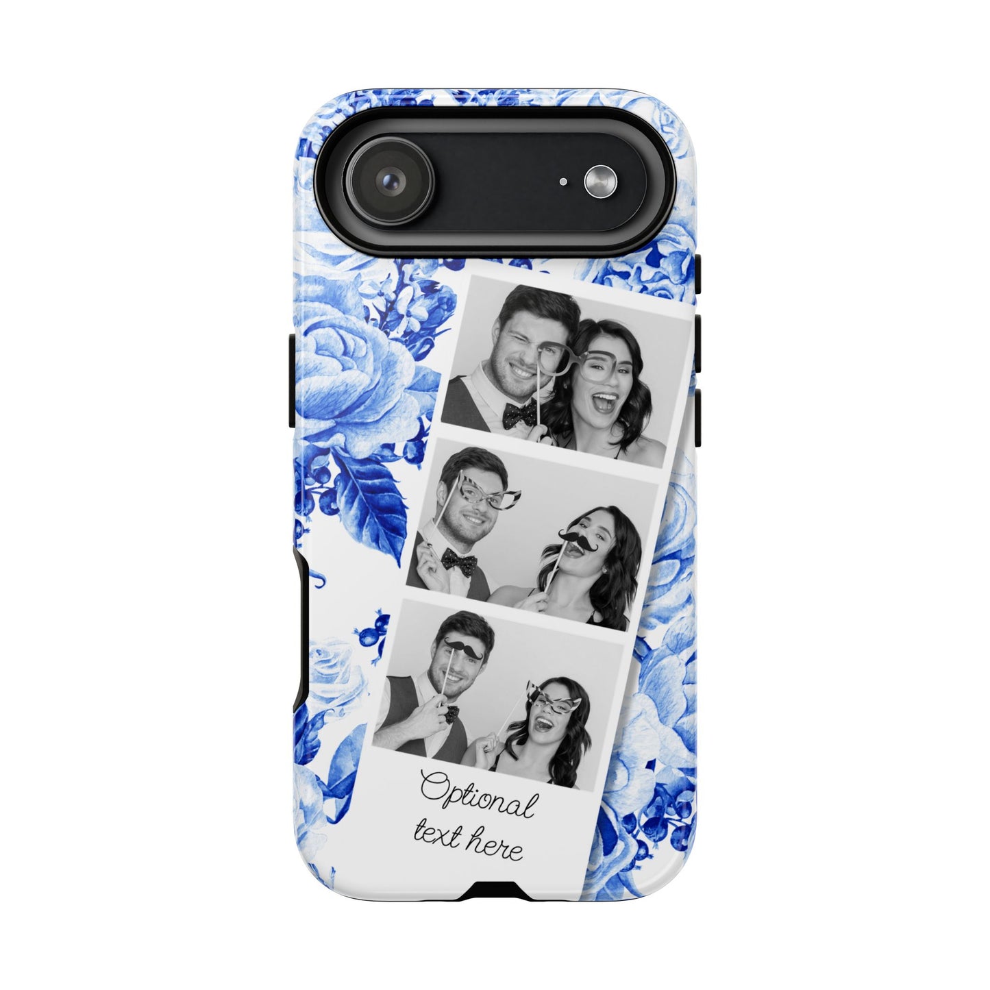 Three Photo Personalised Blue Floral Image Strip Custom Phone Case