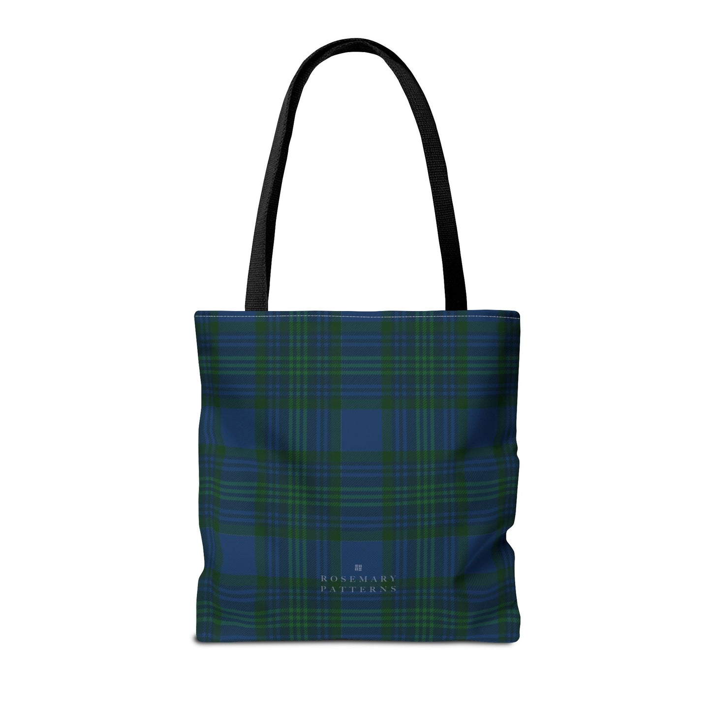 Tartan plaid tote bag in blue and green, eco friendly reusable market tote with Scottish pattern, cotton handles