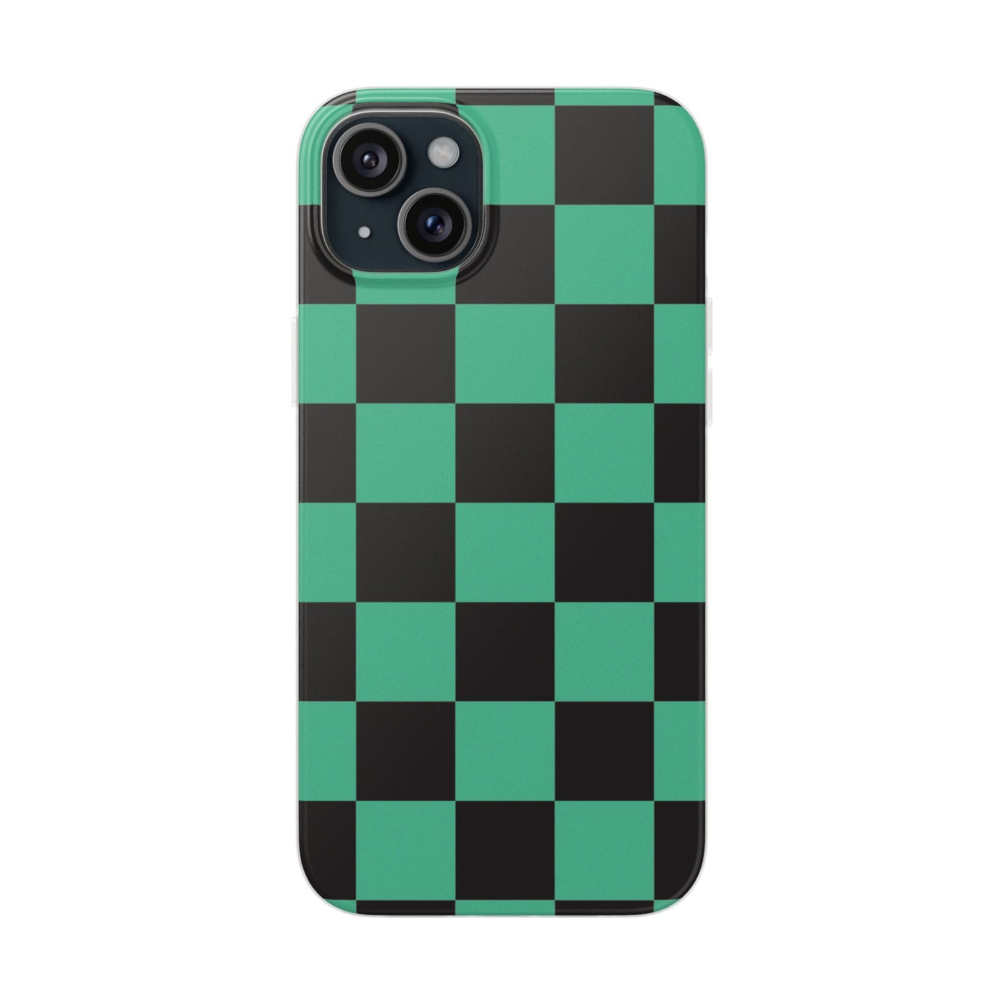Tanjiro Checkerboard Green and Black Flexi Phone Case for Apple iPhone and Samsung Galaxy.