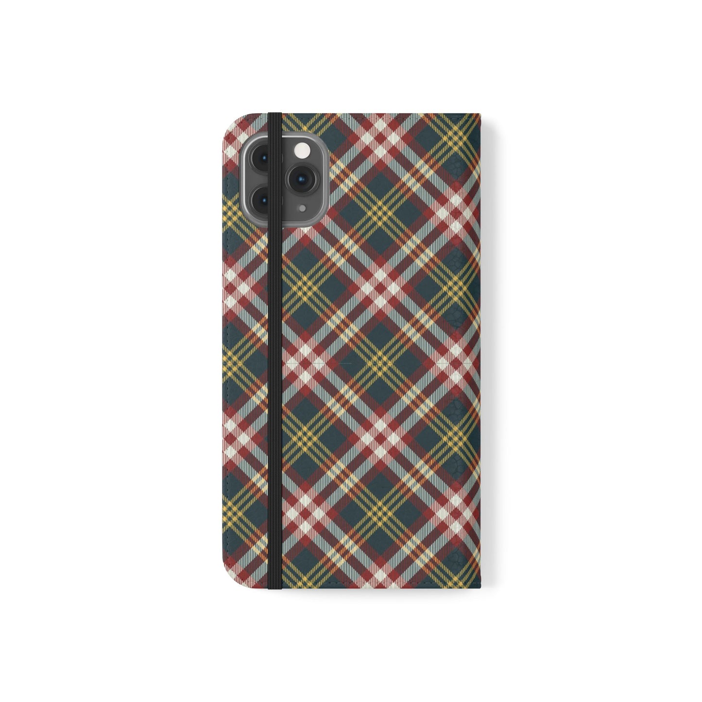 Tartan Flip Phone Case — Yellow & Red Plaid Wallet Cover
