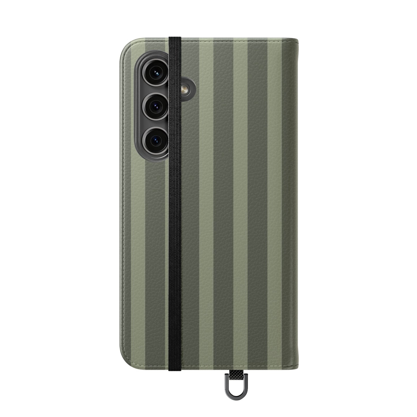 Olive Vertical Stripe Flip Phone Case — Wallet Cover with Card Slots