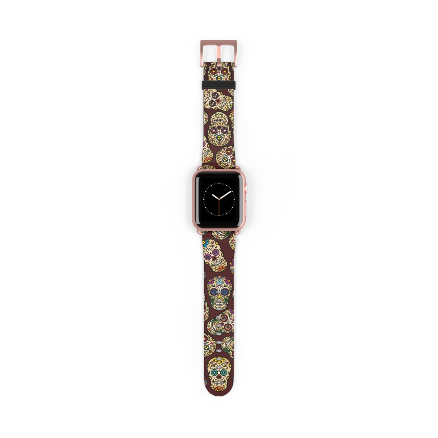 Sugar Skulls Apple Watch band with dark modern gothic design, colorful accessory for casual and formal wear