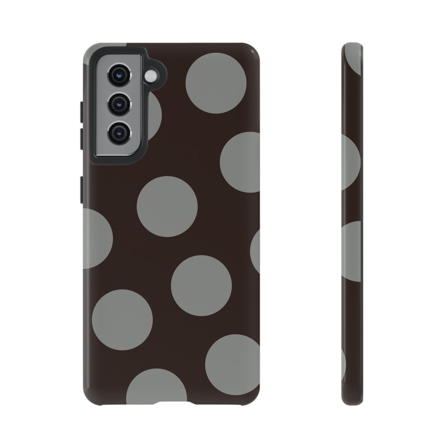 Polka Dot Tough Phone Case – Brown & Gray Retro Dot Protective Cover