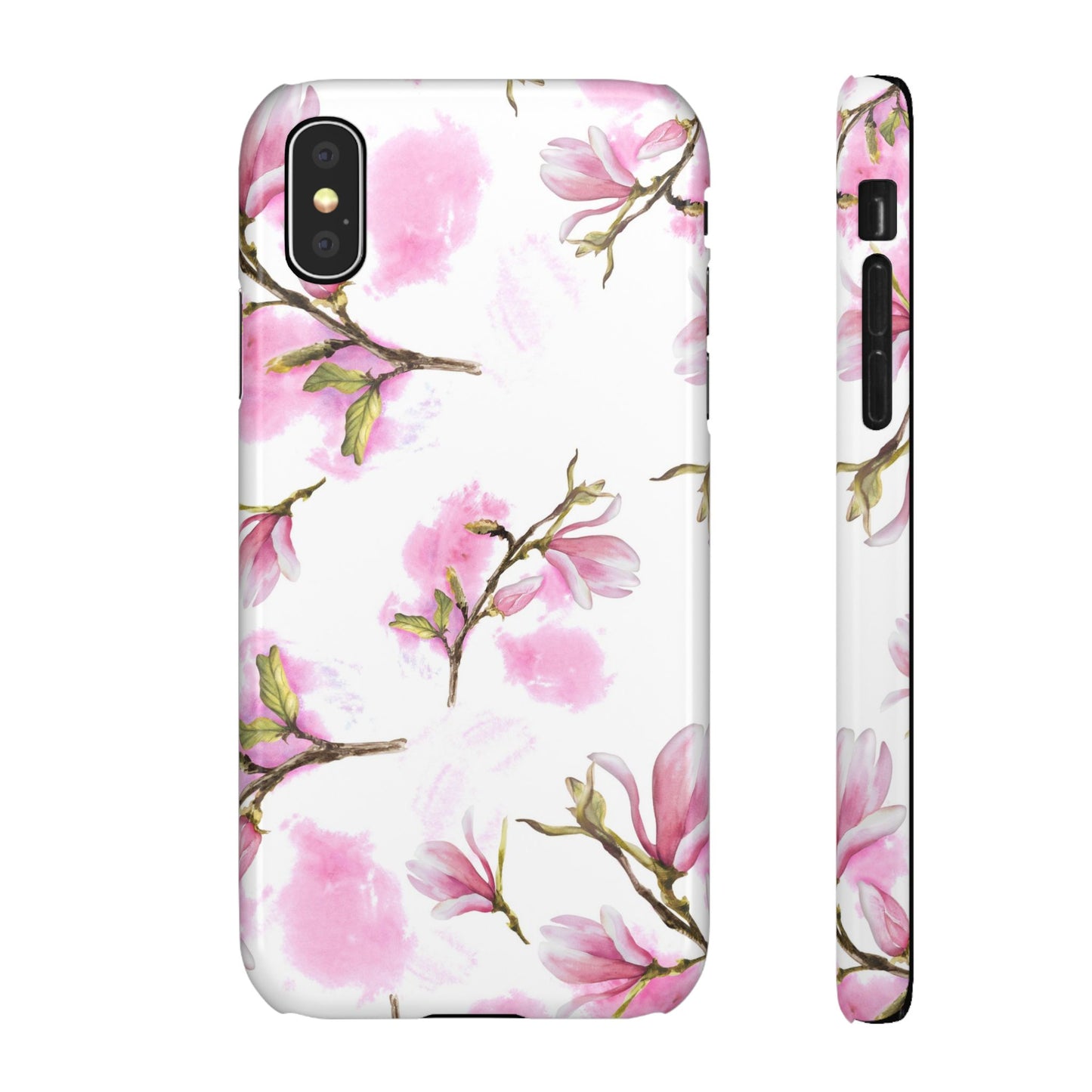 Floral Magnolia Slim Phone Case – Pink Watercolor Snap Case for Apple iPhone and Samsung Galaxy.