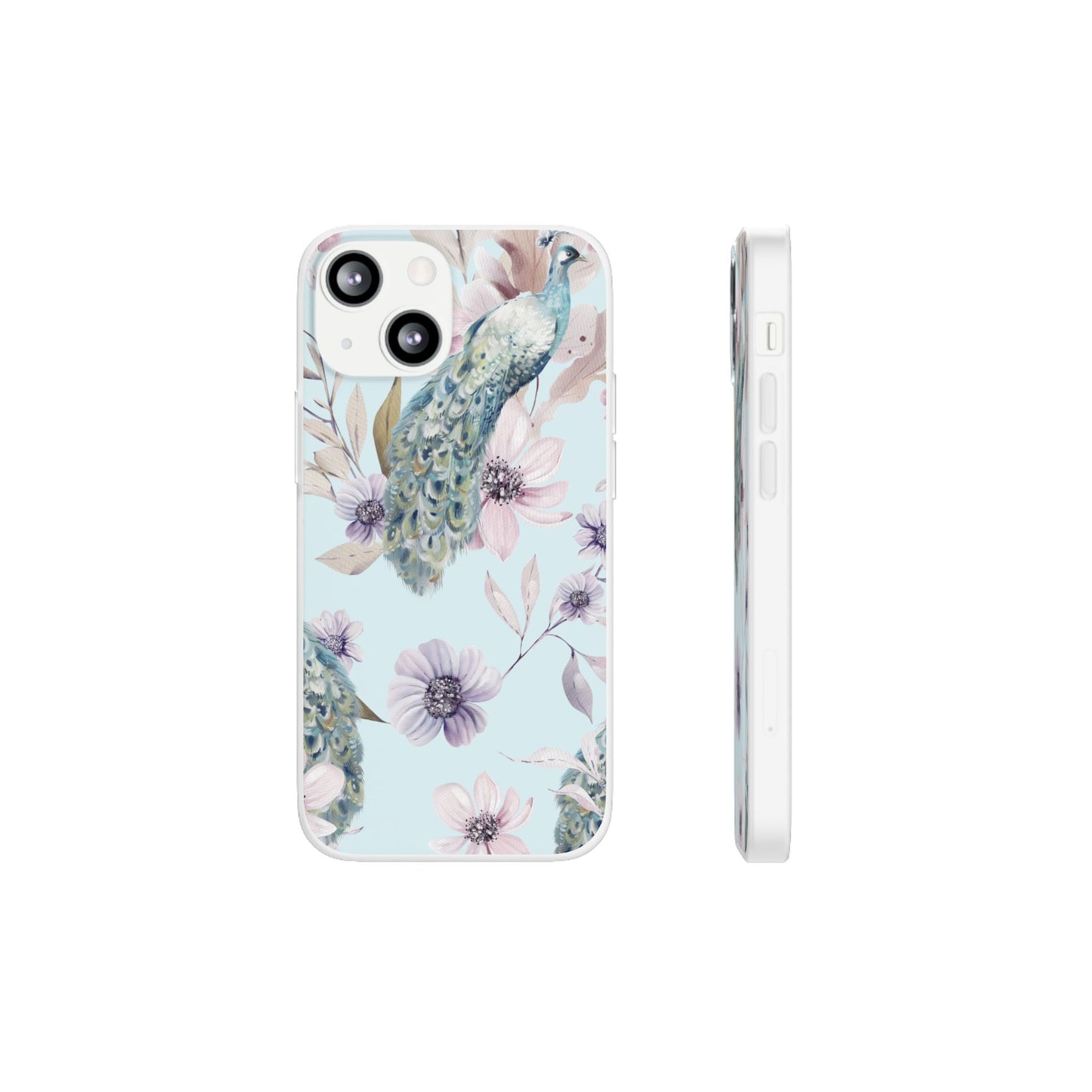 Pastel Peacock Watercolor Protective Flexi Case for Apple iPhone, Samsung Galaxy.
