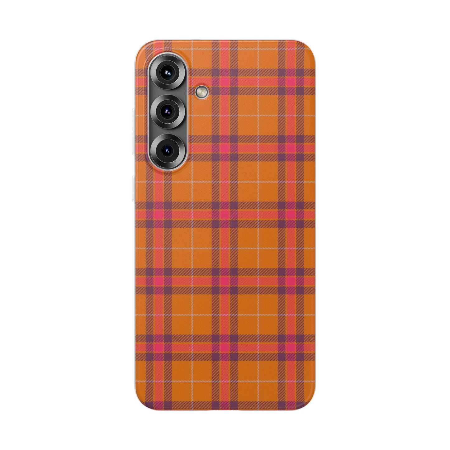 Orange Plaid Flexi Phone Case for Apple iPhone and Samsung Galaxy.