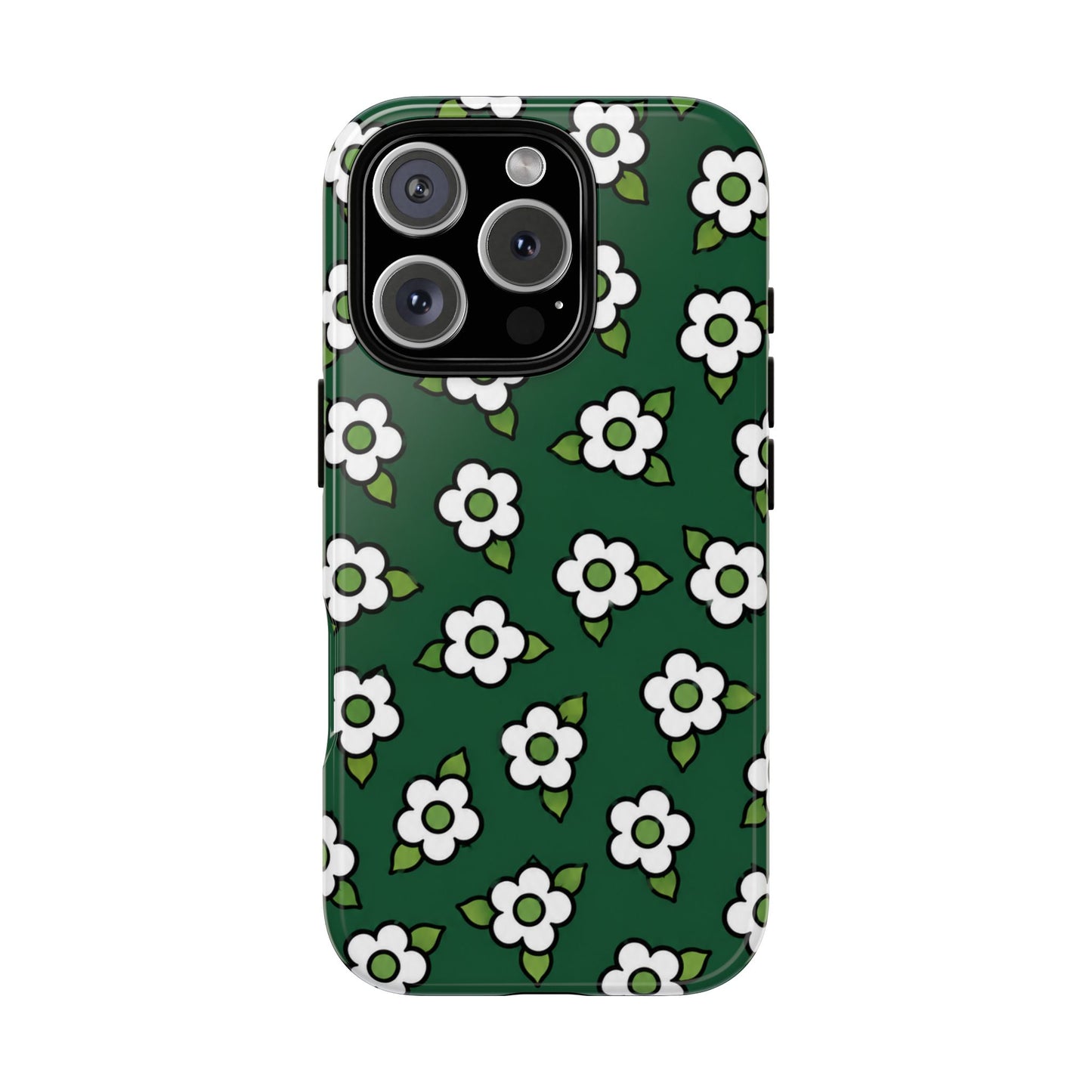 Floral Tough Case — Green White Daisy Protective Phone Cover