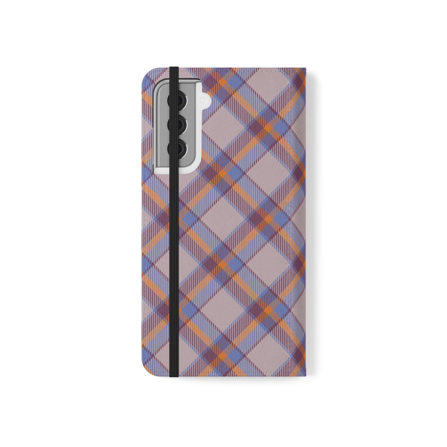 Tartan Flip Phone Case — purple & Orange Plaid Wallet Cover
