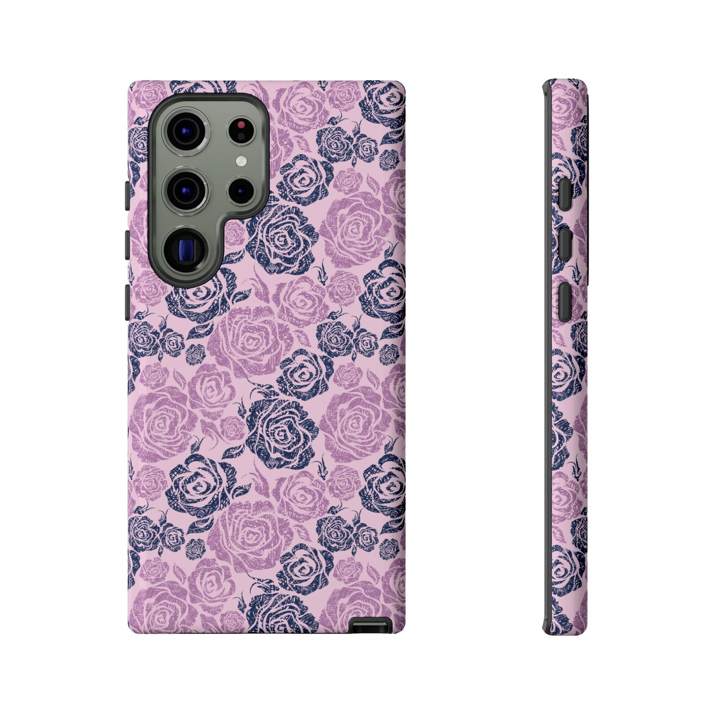 Floral Rose Tough Phone Case — Pink & Slate Rose Pattern