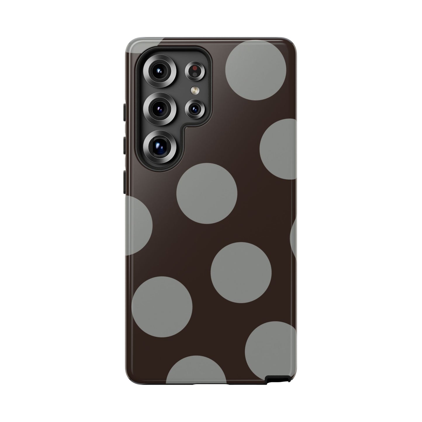 Polka Dot Tough Phone Case – Brown & Gray Retro Dot Protective Cover