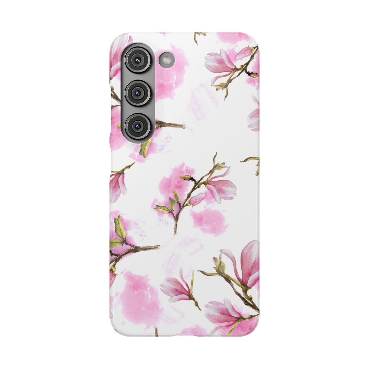 Floral Magnolia Slim Phone Case – Pink Watercolor Snap Case for Apple iPhone and Samsung Galaxy.