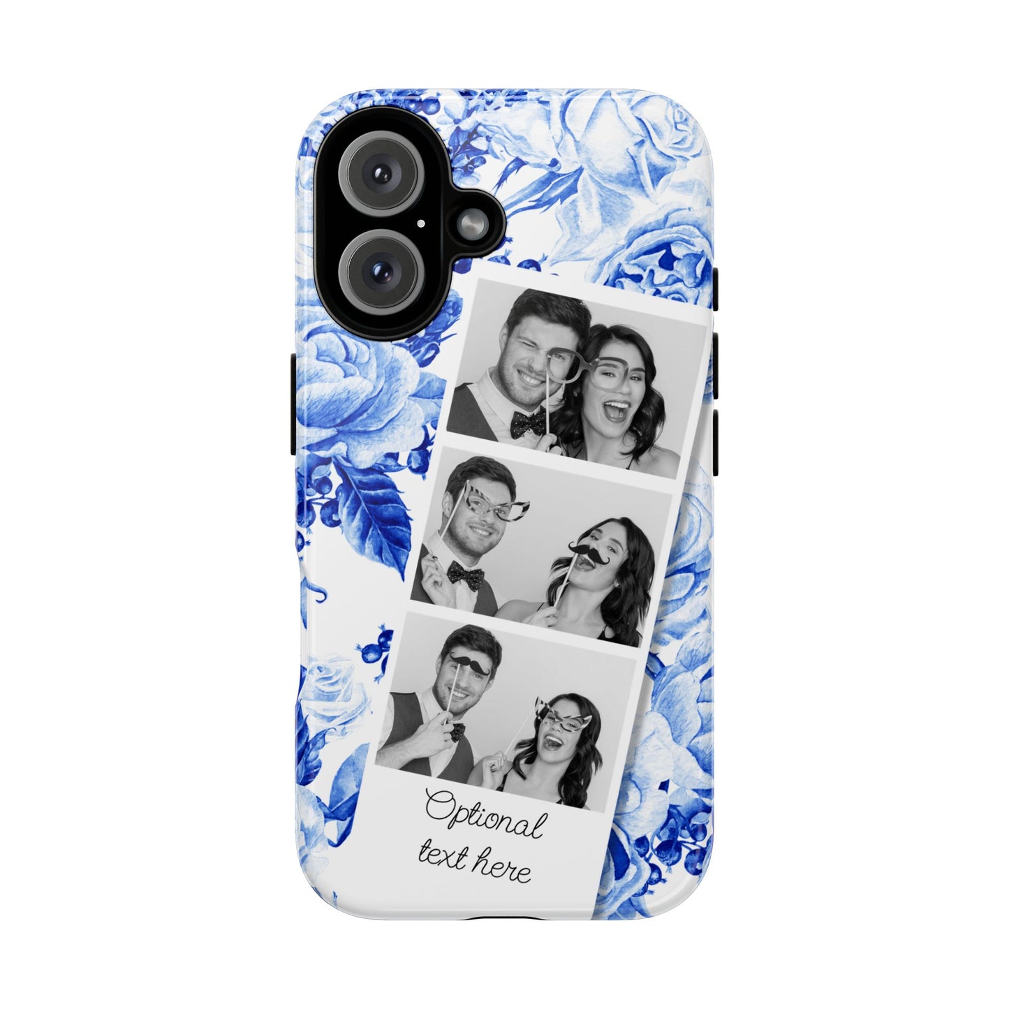 Three Photo Personalised Blue Floral Image Strip Custom Phone Case