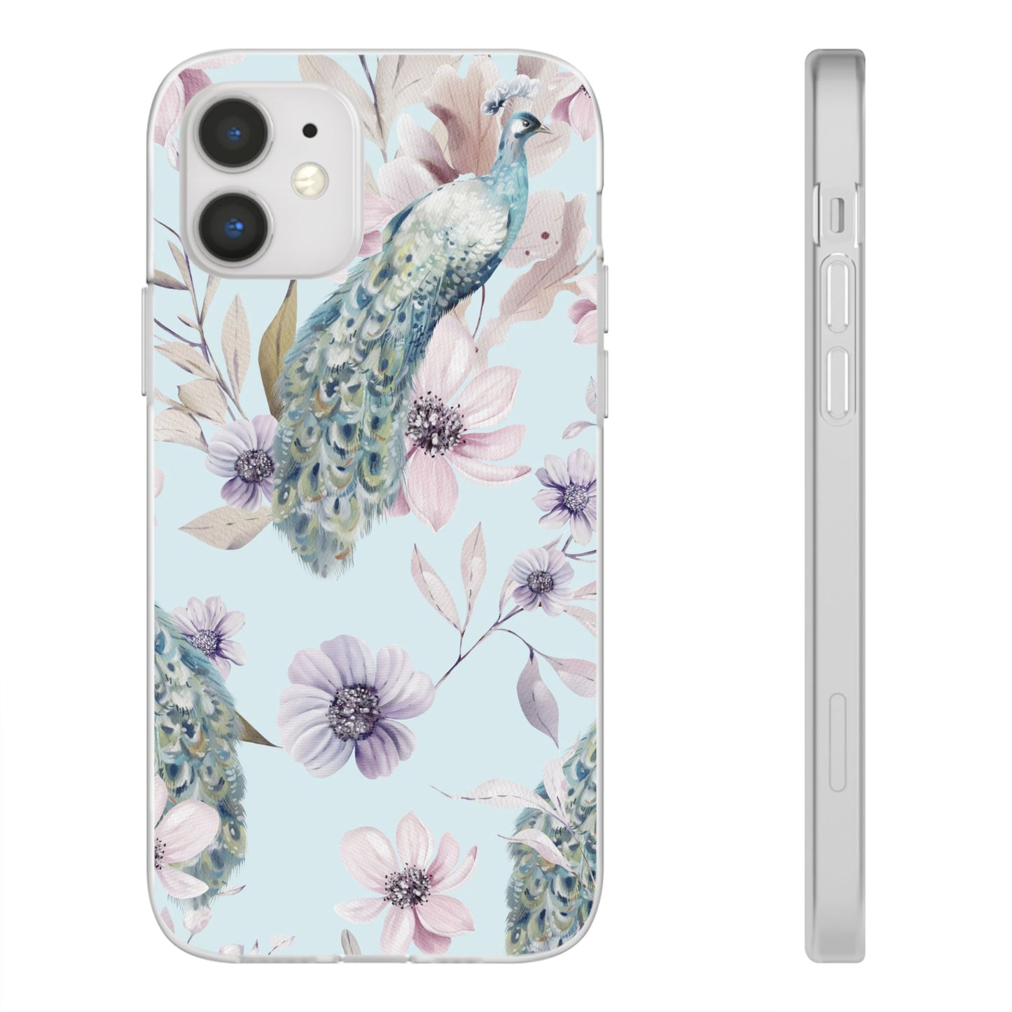 Peacock Floral Phone Case — Pastel Watercolor Bird Slim Case