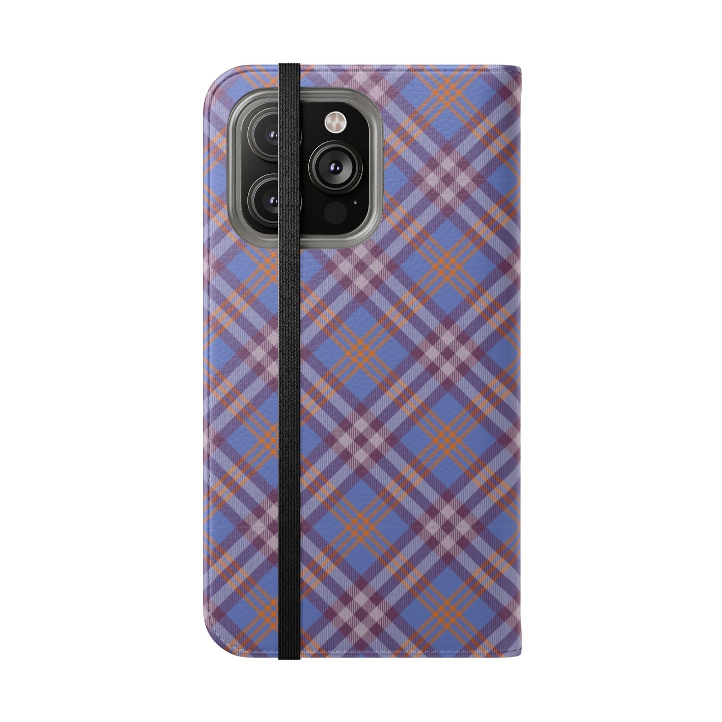 Tartan Flip Phone Case — Violet & Orange Plaid Wallet Cover