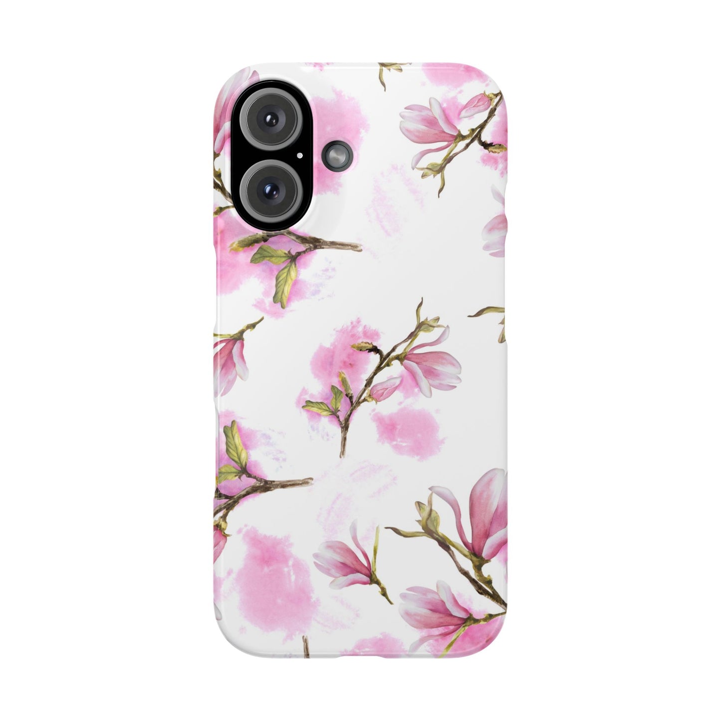 Floral Magnolia Slim Phone Case – Pink Watercolor Snap Case for Apple iPhone and Samsung Galaxy.