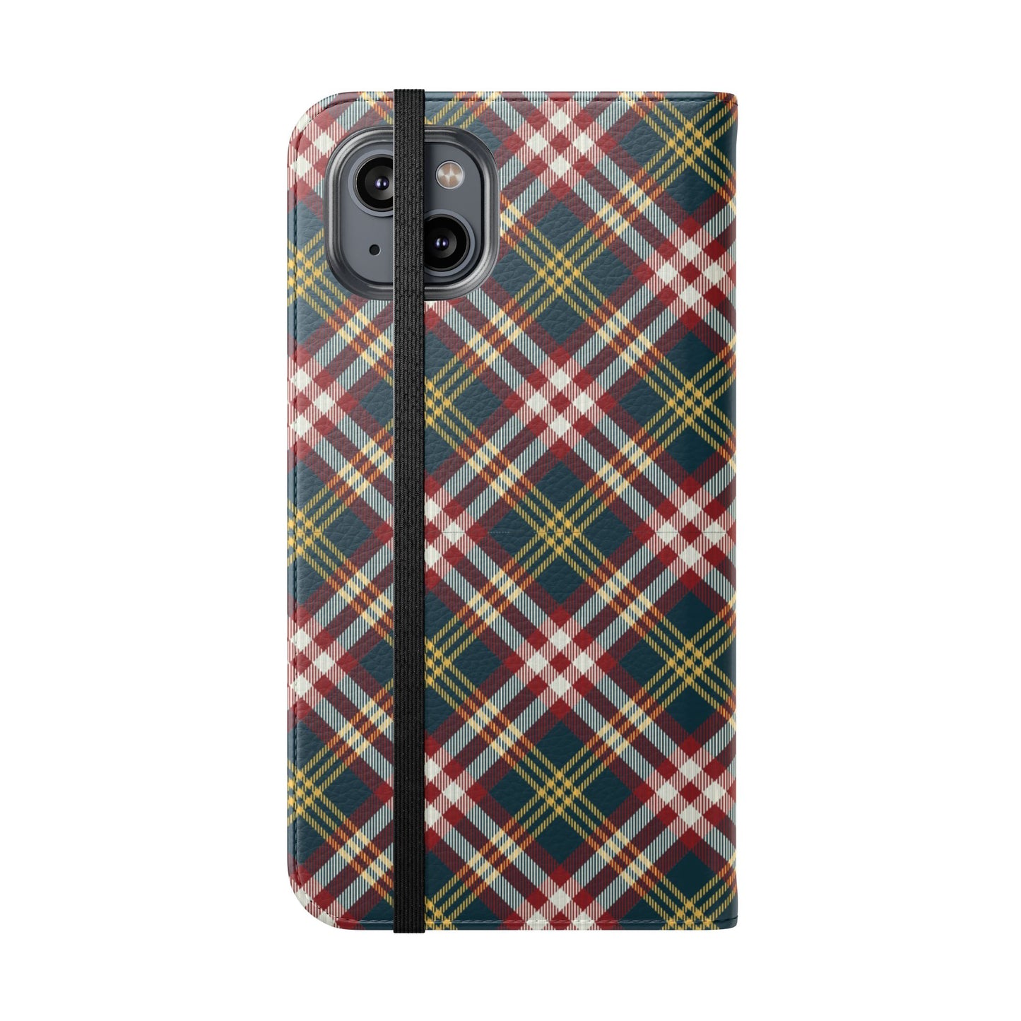 Tartan Flip Phone Case — Yellow & Red Plaid Wallet Cover