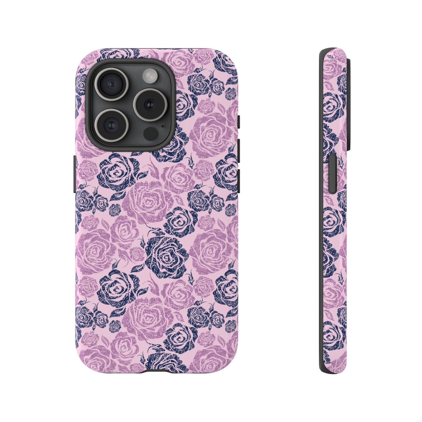 Floral Rose Tough Phone Case — Pink & Slate Rose Pattern