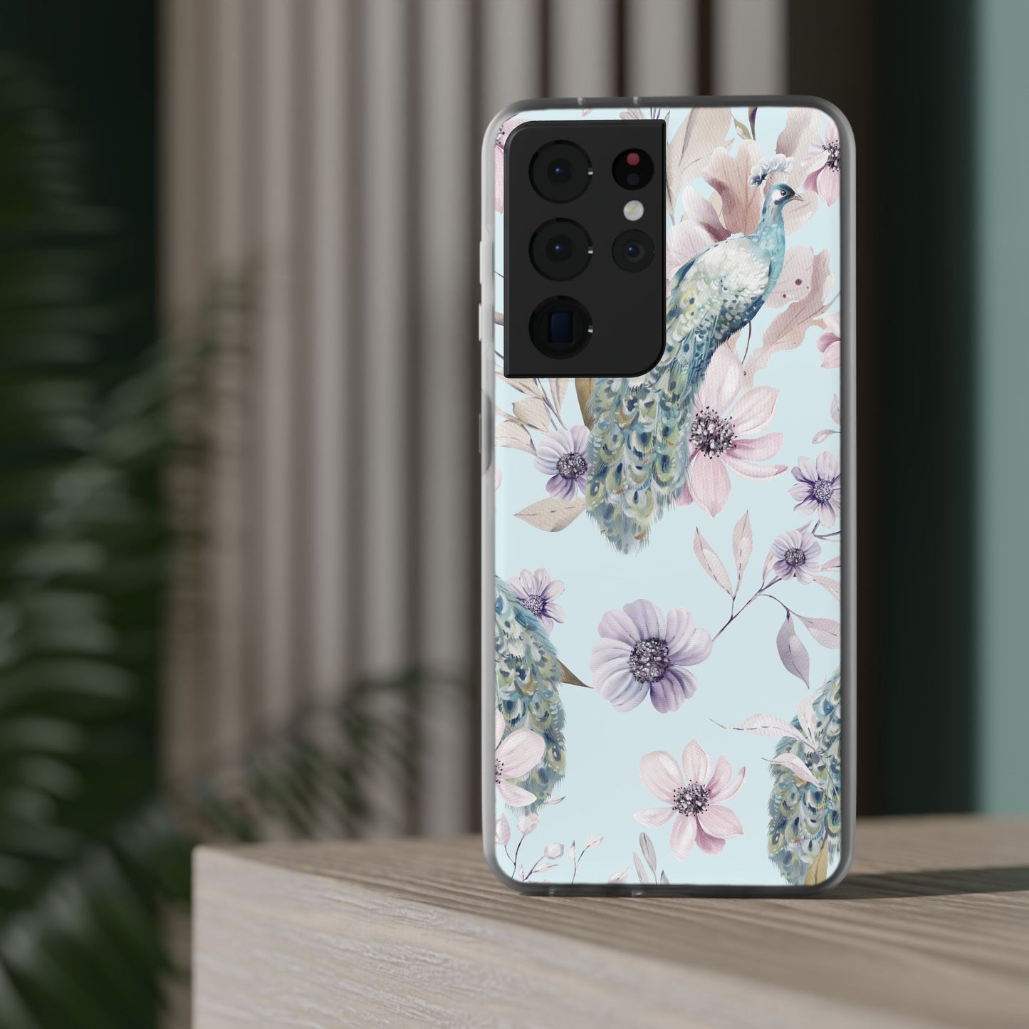 Peacock Floral Phone Case — Pastel Watercolor Bird Slim Case