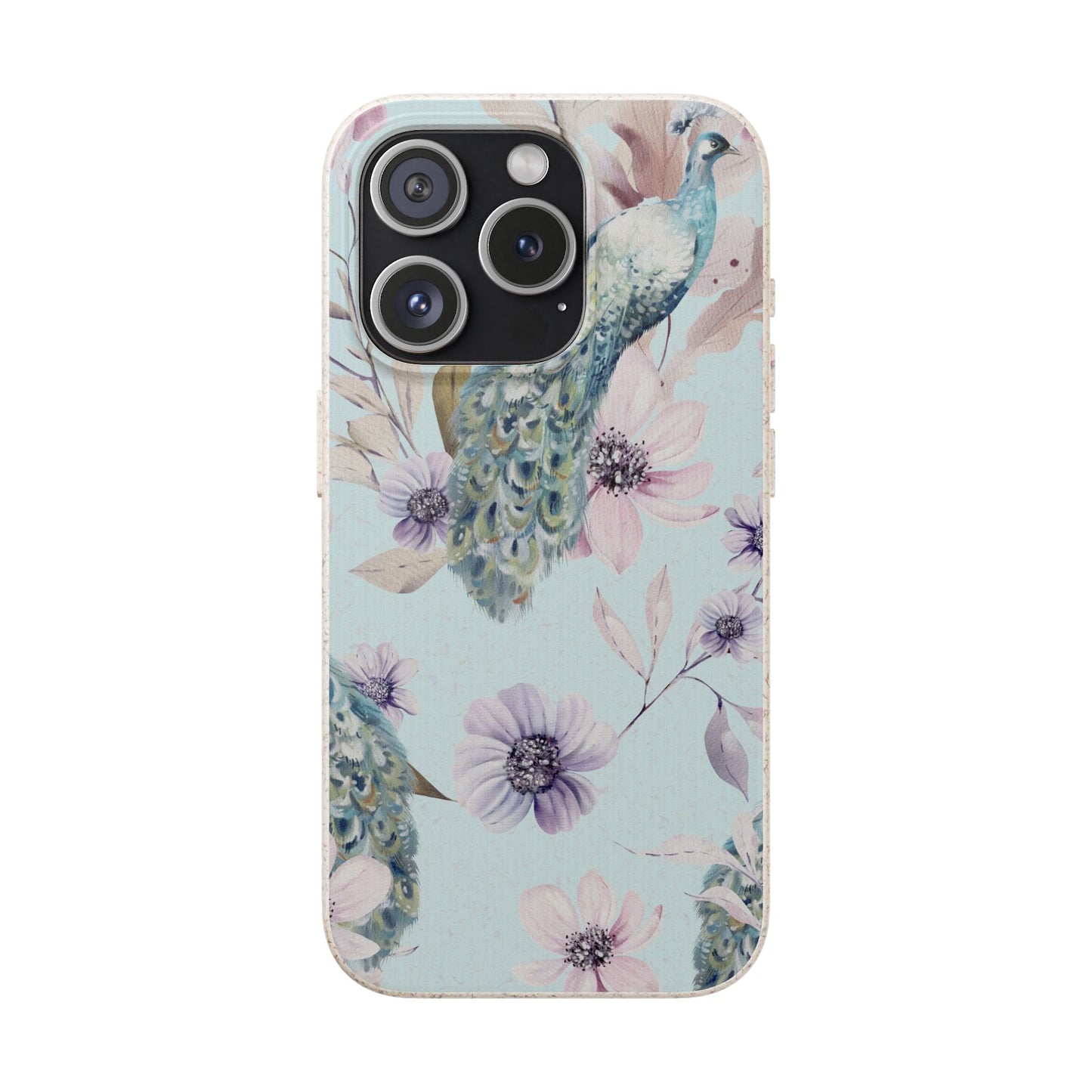 Peacock Floral Biodegradable Phone Case — Eco-Friendly Cover for Apple iPhone and Samsung Galaxy.