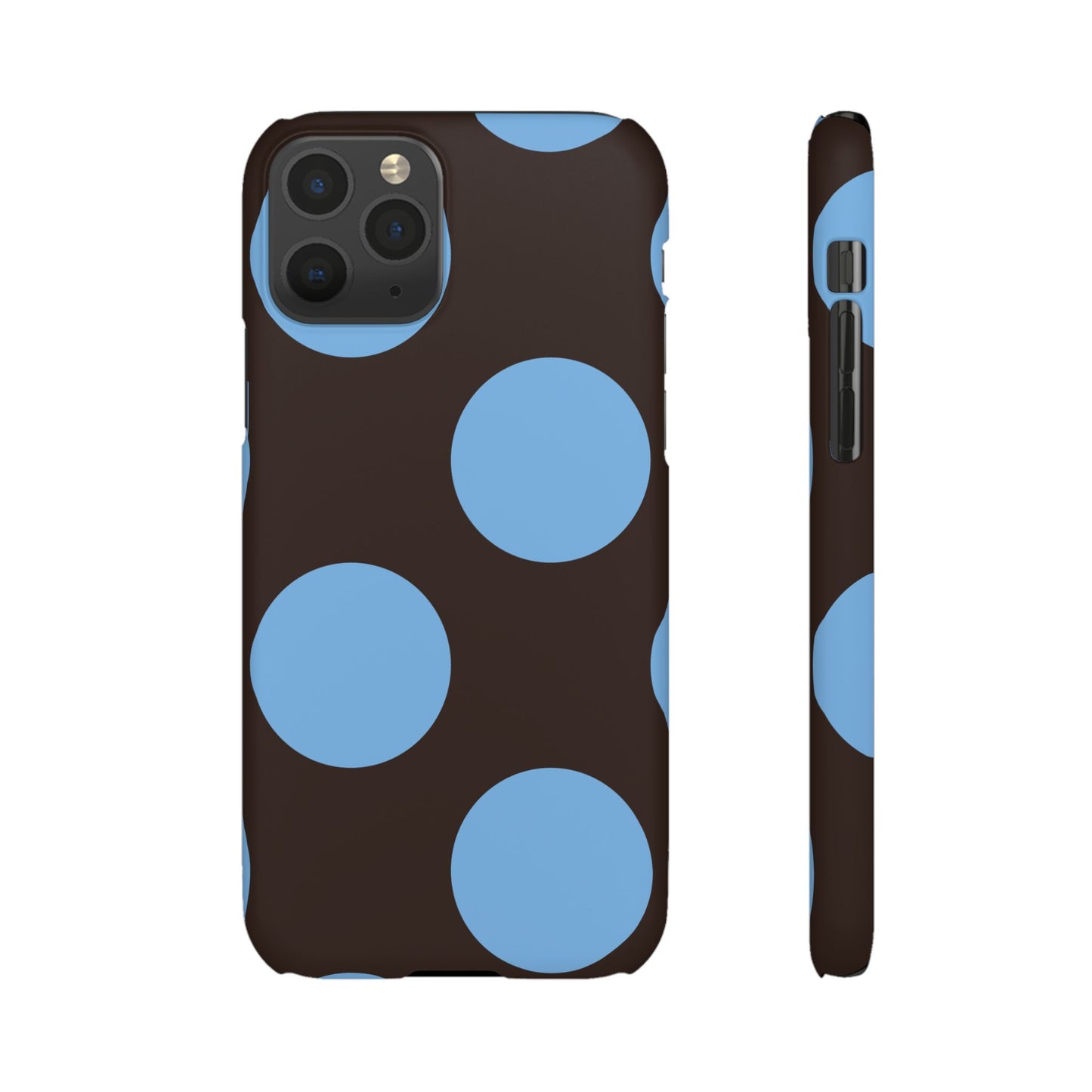 Matte Black with Large Sky Blue Polka Dots Slim Phone Case for Apple iPhone, Samsung Galaxy and Google Pixel.