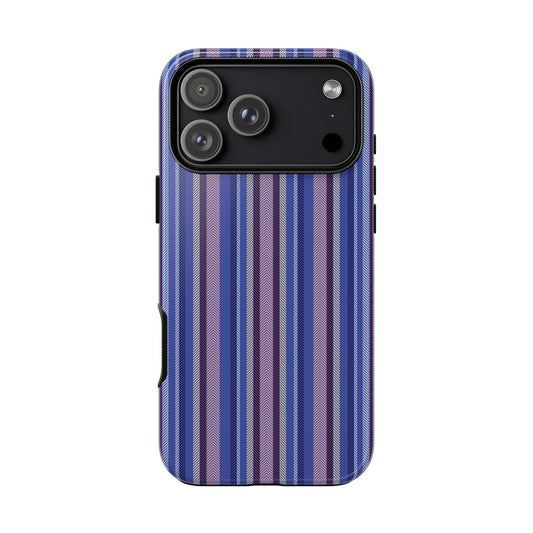 Blue Striped Tough Phone Case — Durable Protective Cover