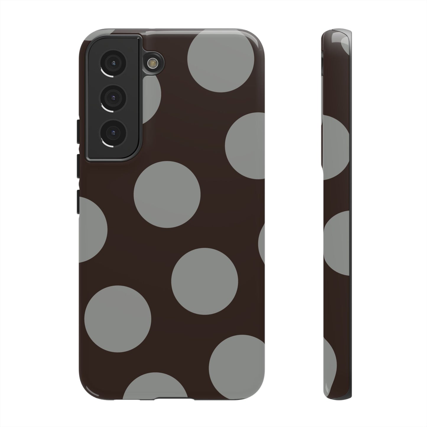 Polka Dot Tough Phone Case – Brown & Gray Retro Dot Protective Cover