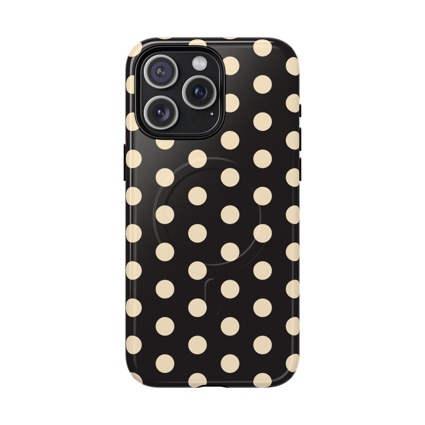 Polka Dot Magnetic Phone Case – Black & Cream Retro Spot Pattern