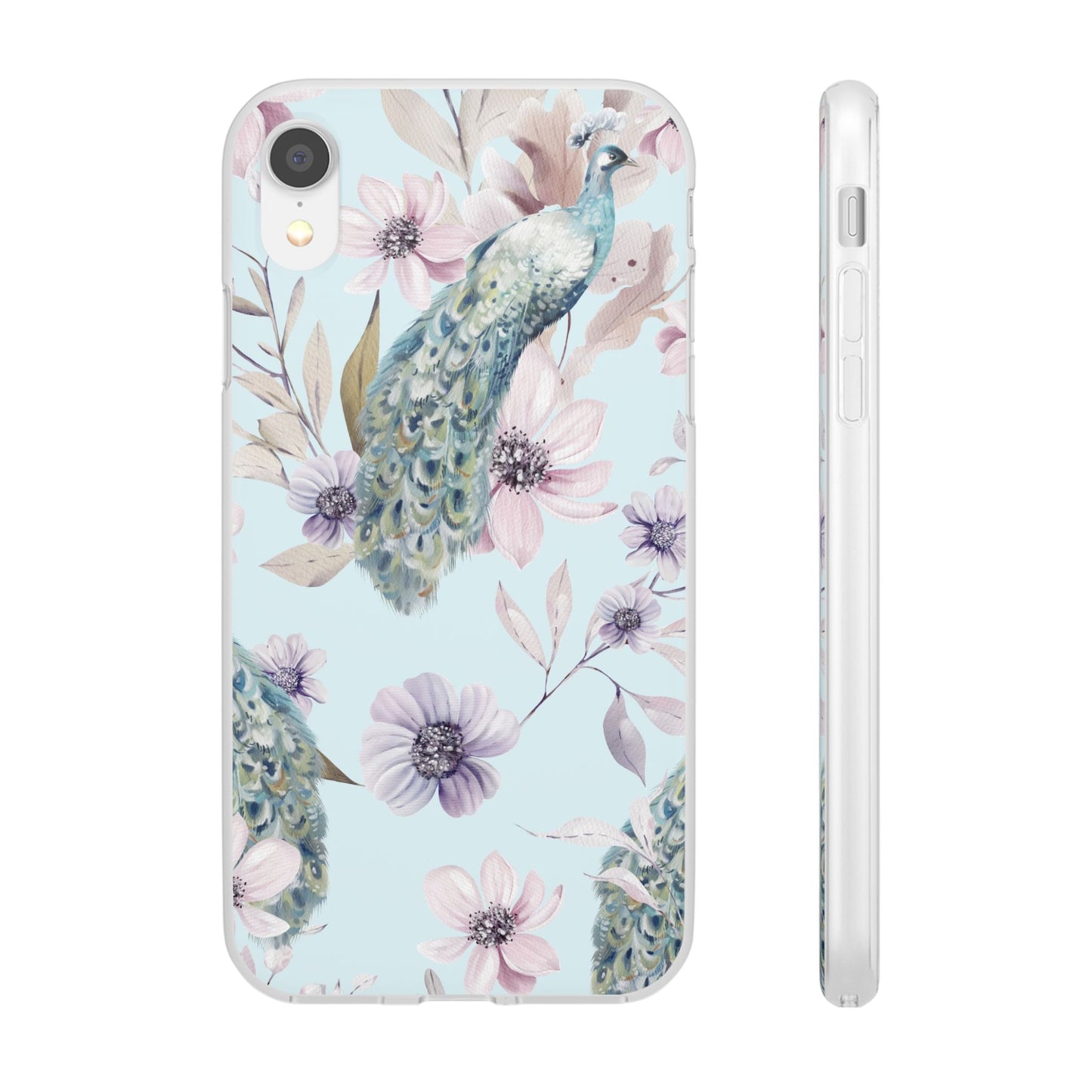 Peacock Floral Phone Case — Pastel Watercolor Bird Slim Case