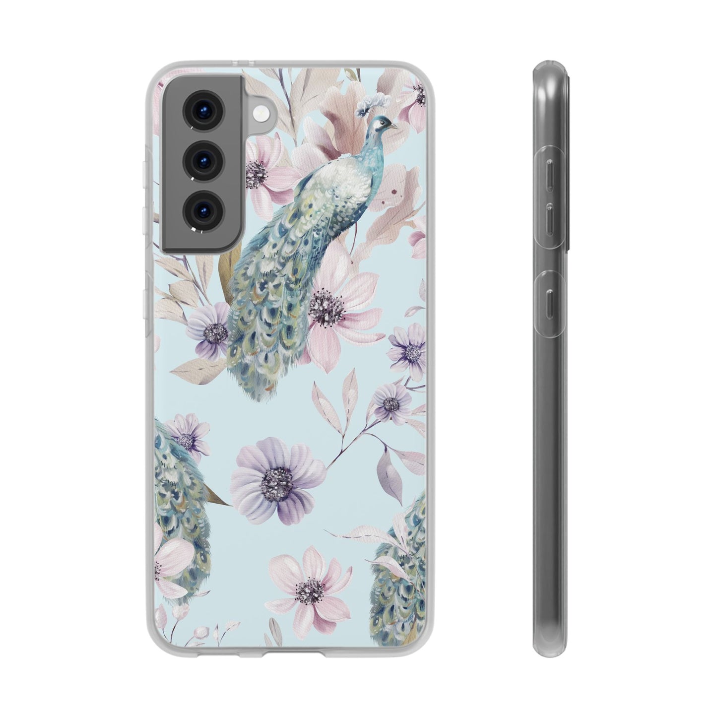 Peacock Floral Phone Case — Pastel Watercolor Bird Slim Case