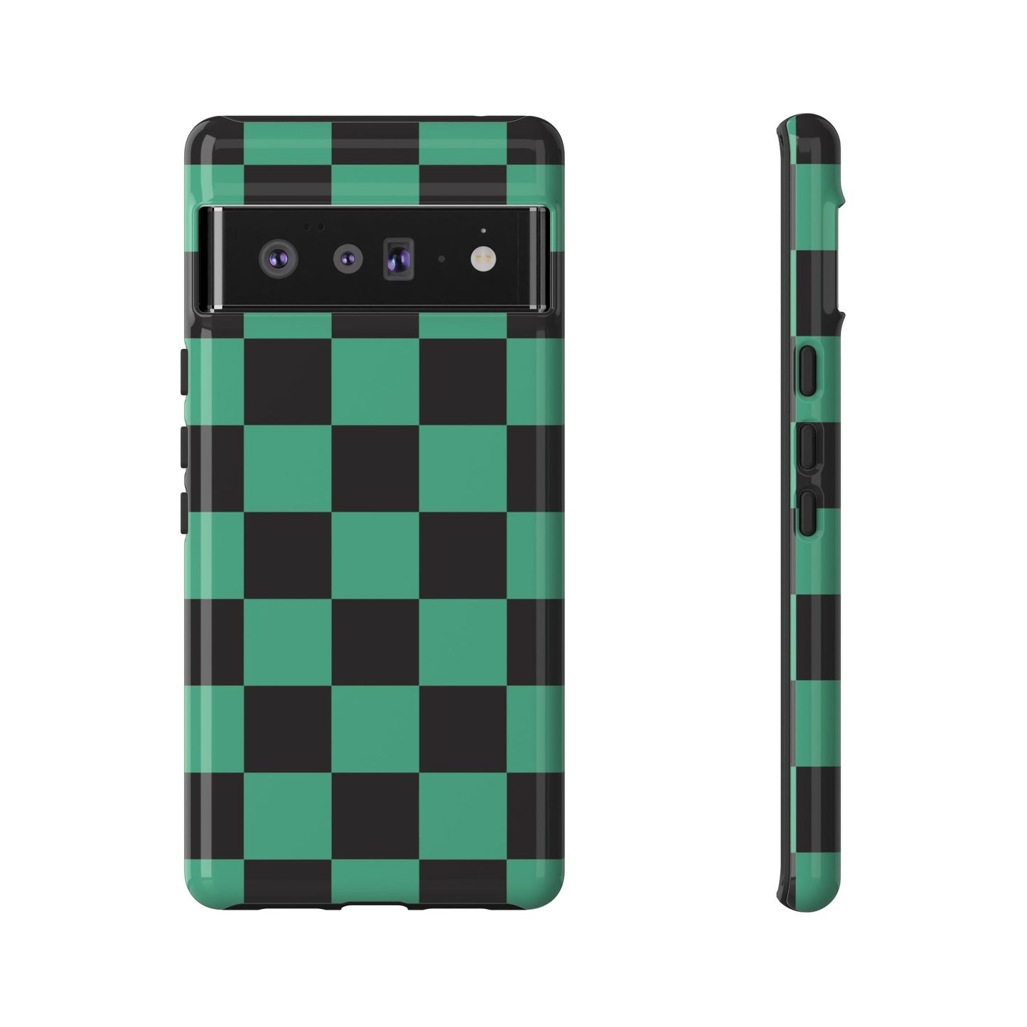 Tanjiro Checkerboard Tough Phone Case – Green & Black Protective Cover