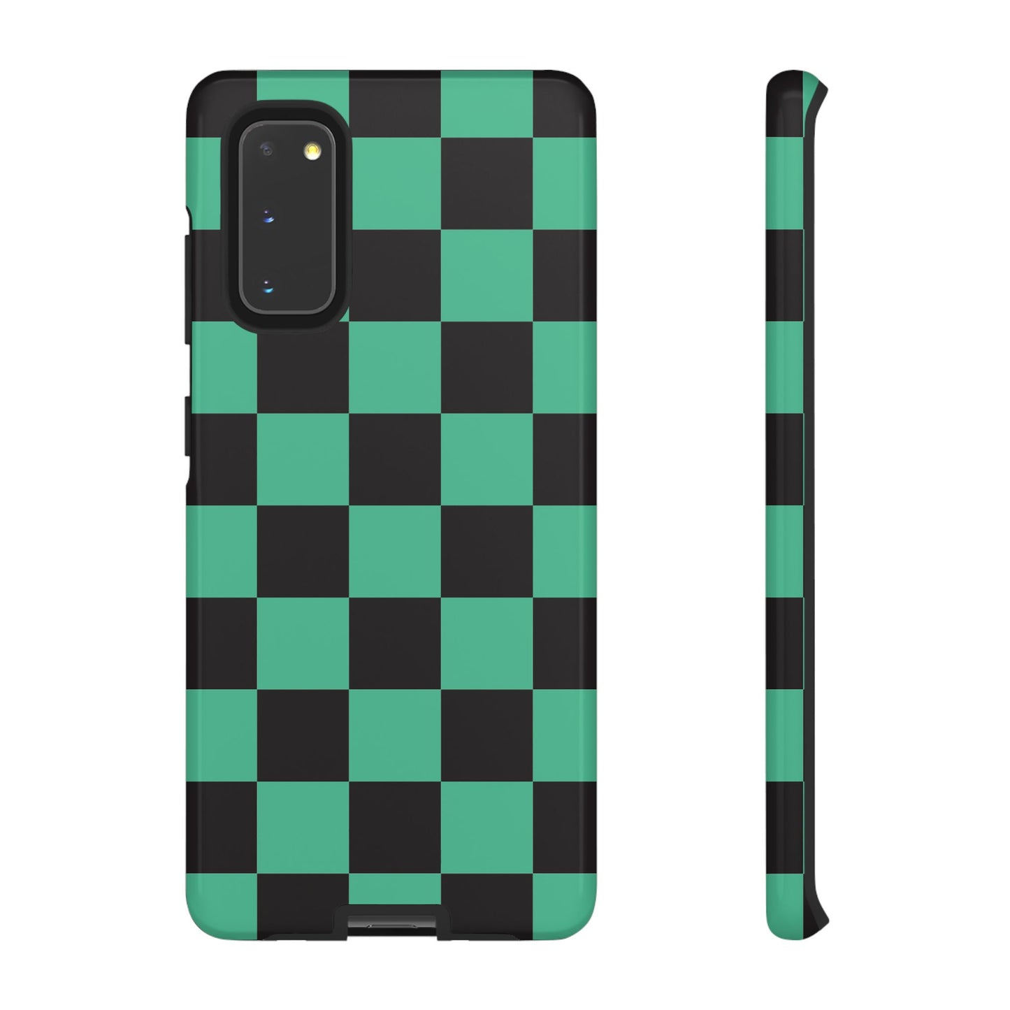 Tanjiro Checkerboard Tough Phone Case – Green & Black Protective Cover
