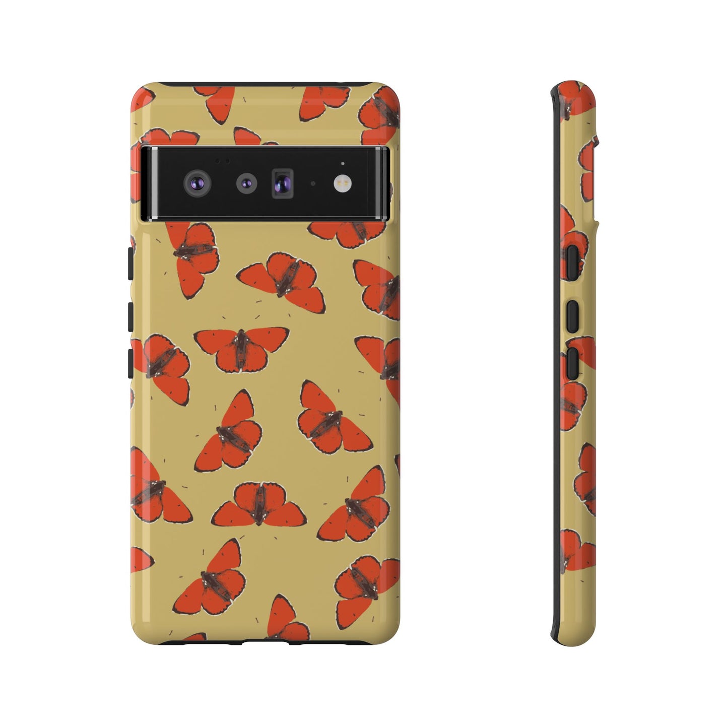 Red Butterfly Pattern Tough Phone Case — Retro Butterflies on Yellow