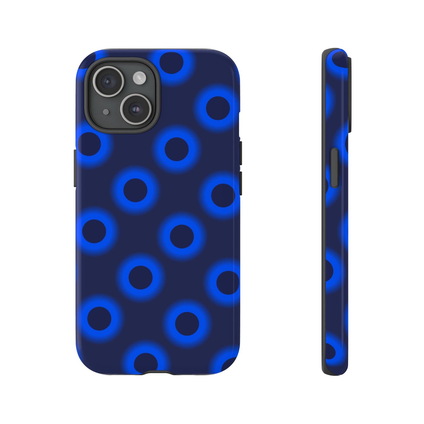 Blue Neon Dot Tough Phone Case — Protective iPhone Cover with Geometric Ring Pattern