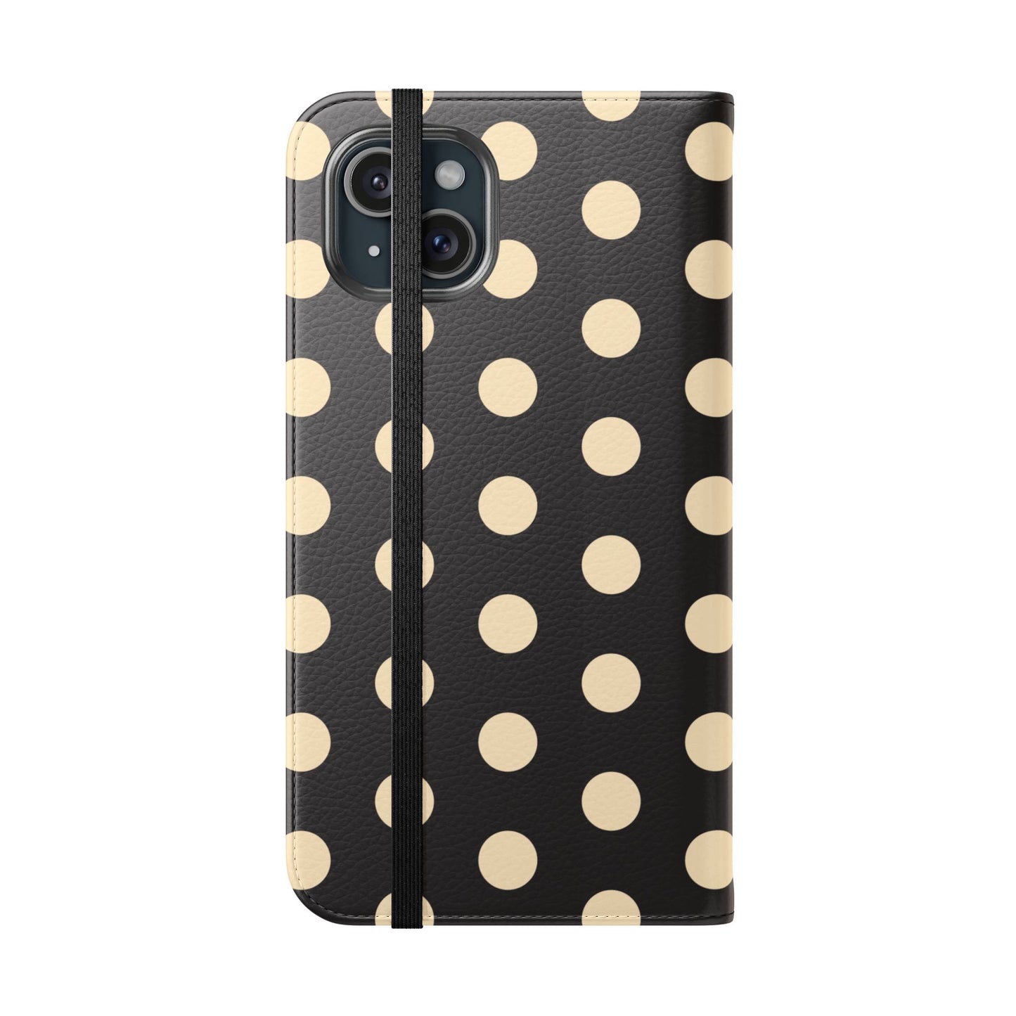 Polka Dot Flip Phone Case – Retro Black & Cream Wallet Cover