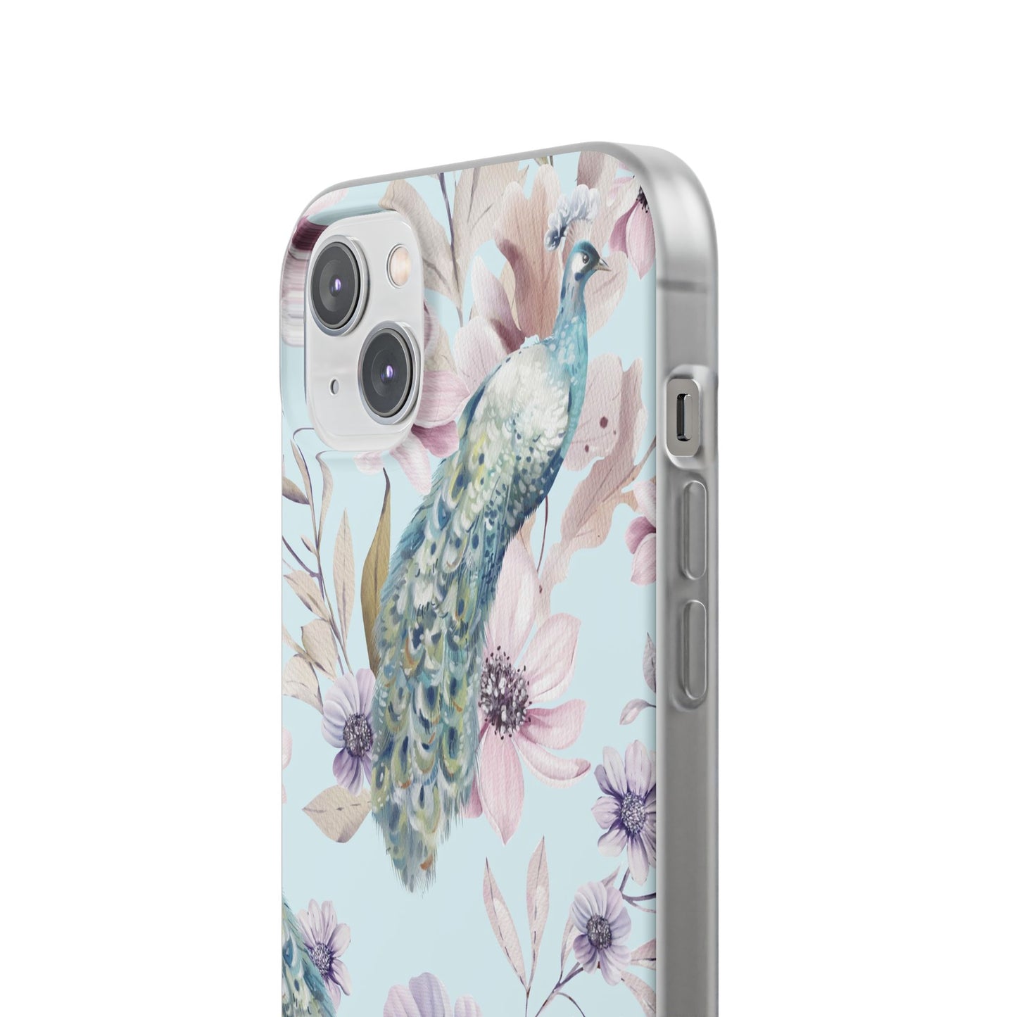 Peacock Floral Phone Case — Pastel Watercolor Bird Slim Case