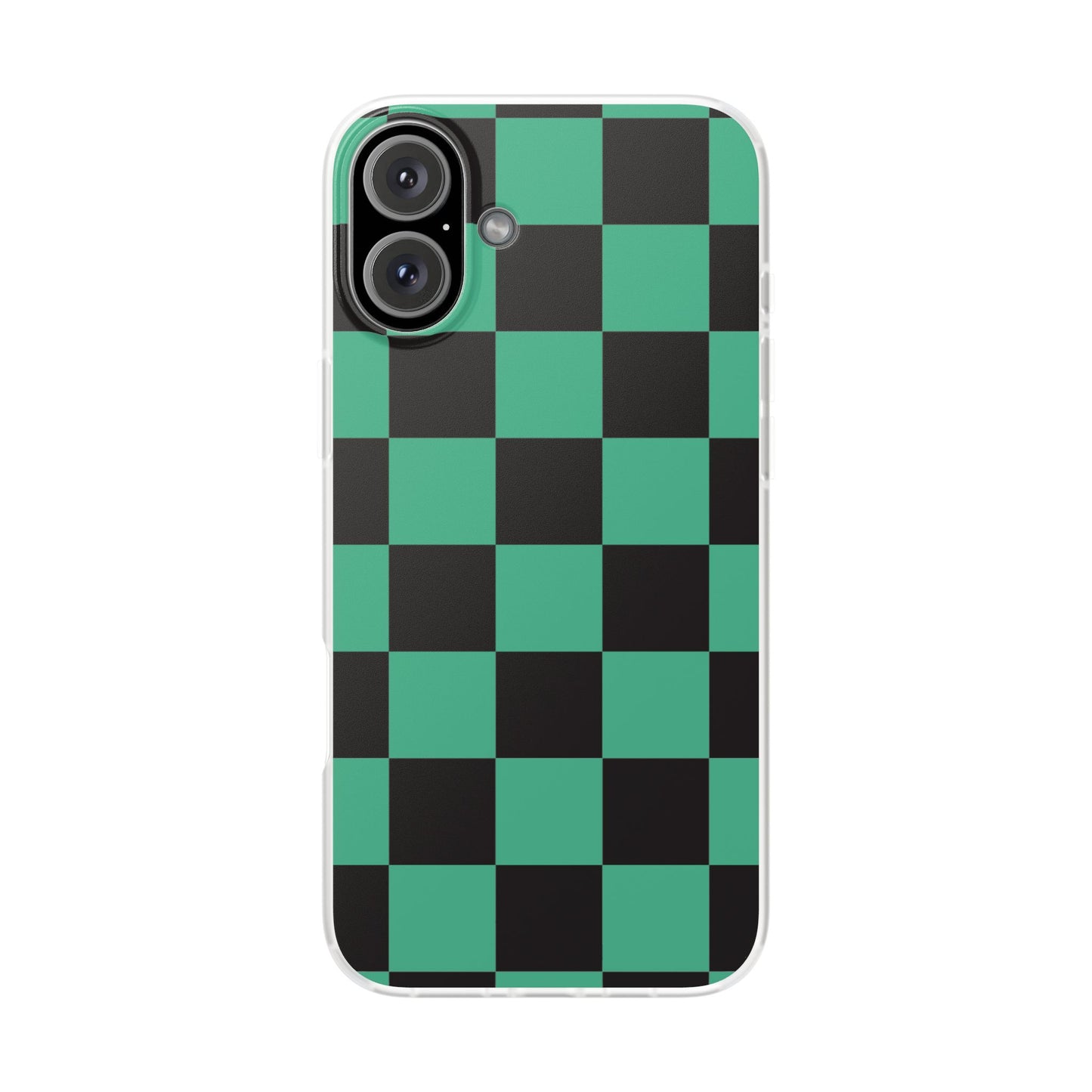 Tanjiro Checkerboard Green and Black Flexi Phone Case for Apple iPhone and Samsung Galaxy.
