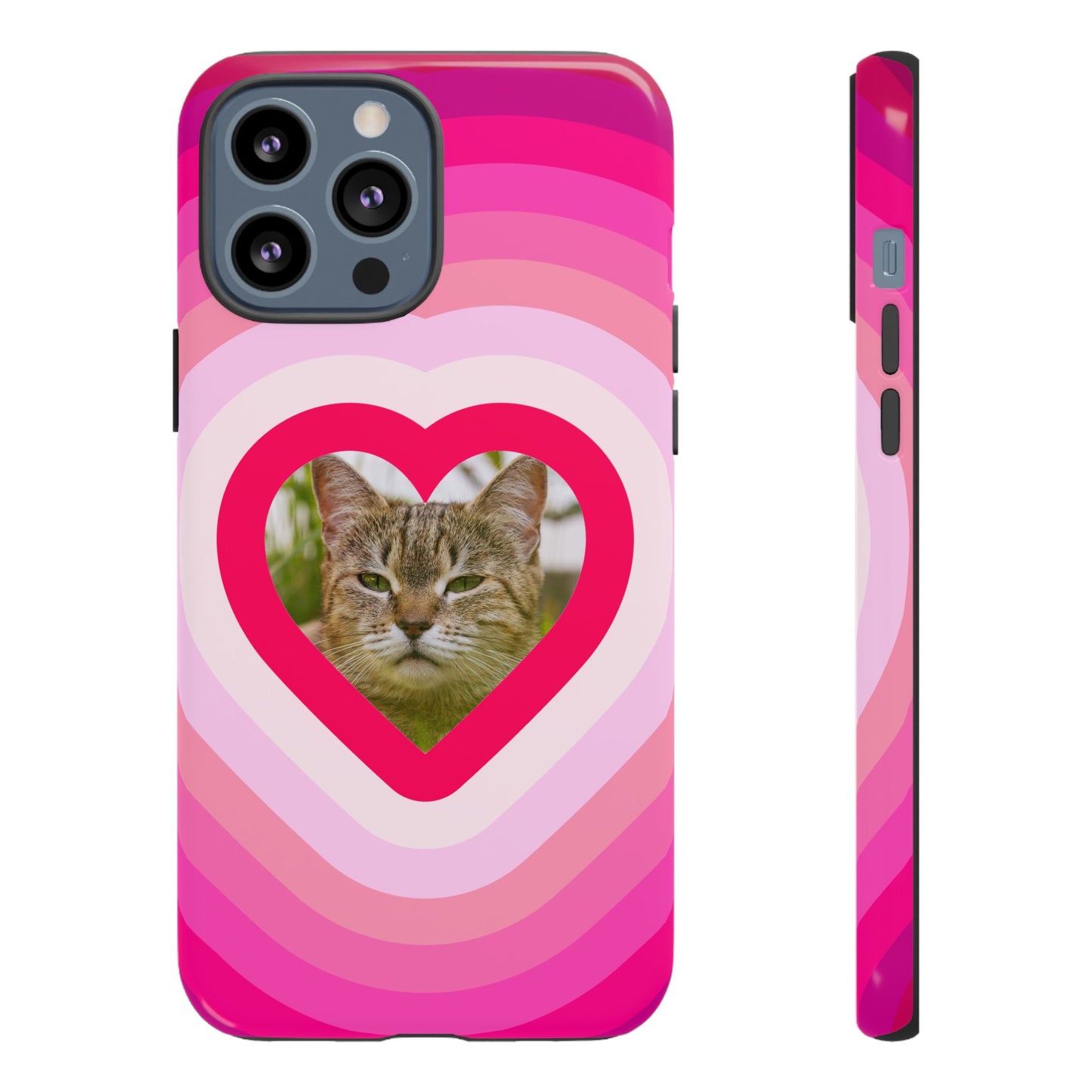 Single Image Personalised  Heart Photo Phone Case – Pink Gradient Love Tough Case for Apple iPhone, Samsung Galaxy and Google Pixel.