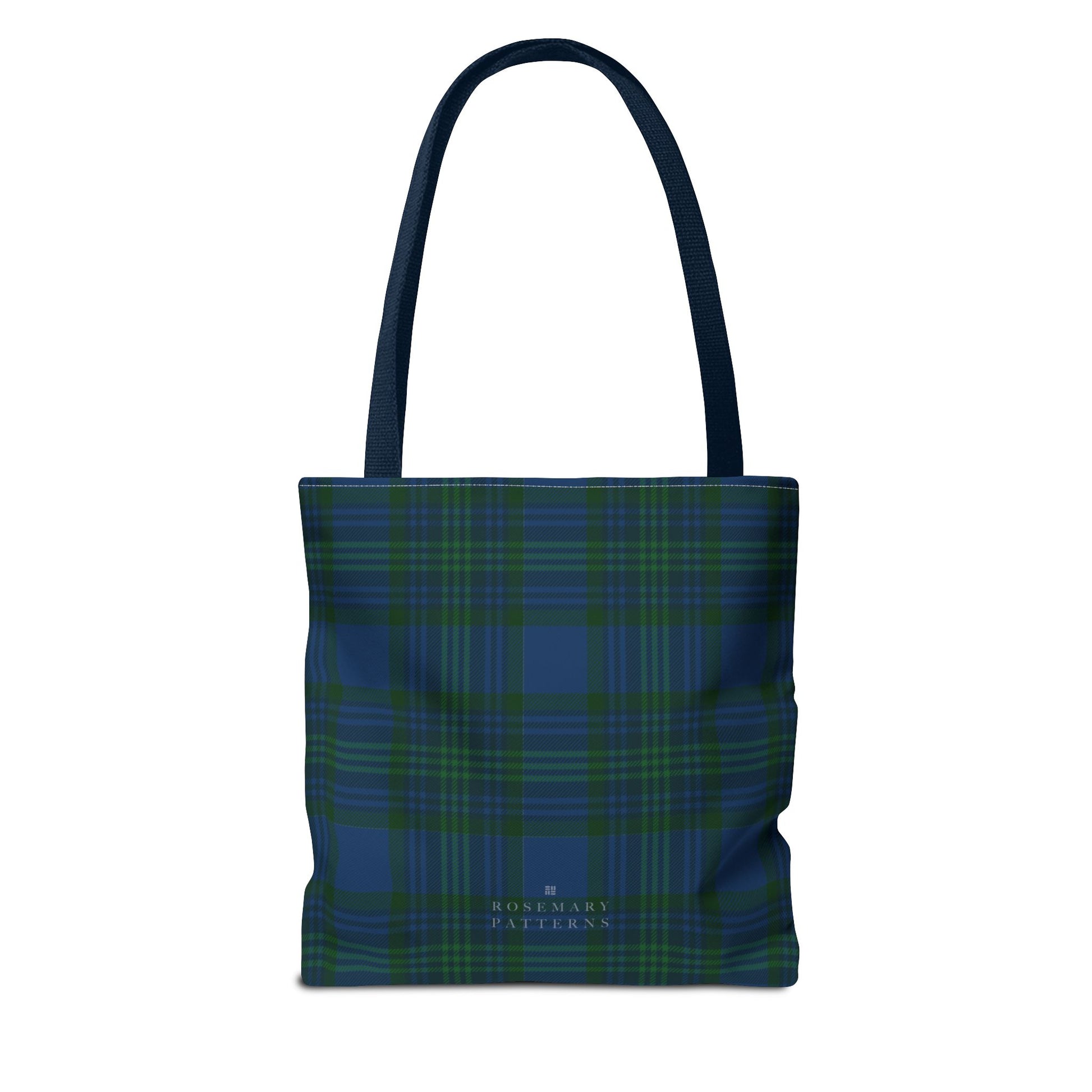 Tartan plaid tote bag in blue and green, eco friendly reusable market tote with Scottish pattern, cotton handles