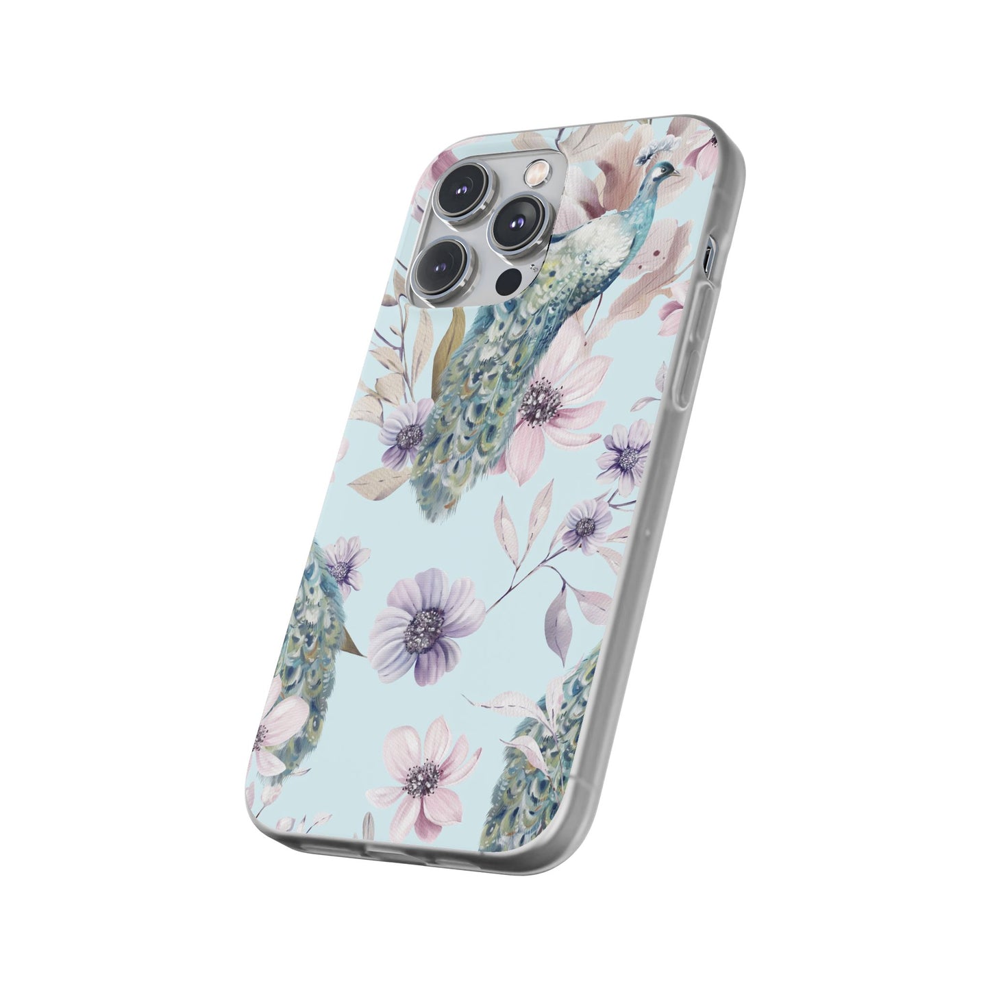 Peacock Floral Phone Case — Pastel Watercolor Bird Slim Case