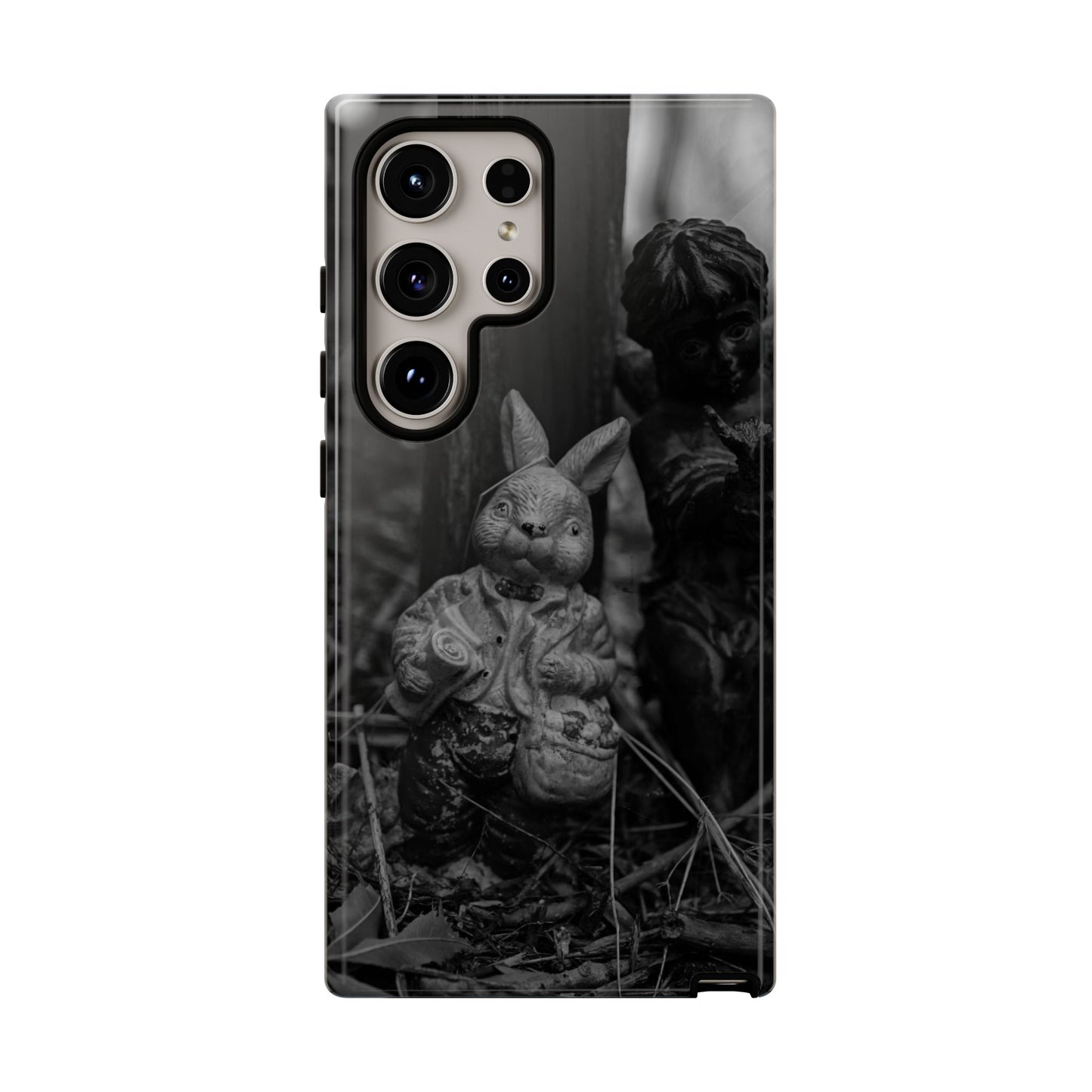 Vintage Gothic Bunny Tough Phone Case — Dark Garden Statue Protective Cover