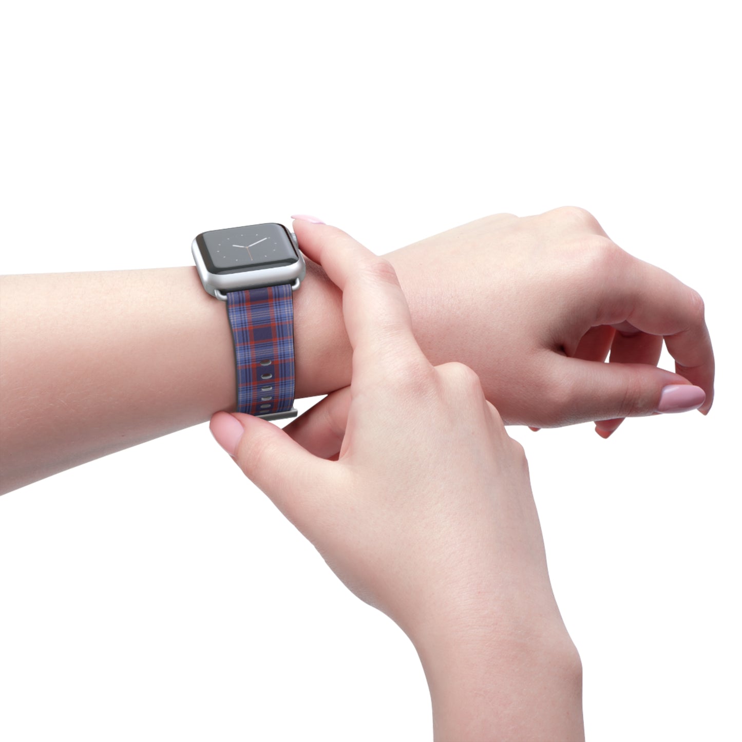 Apple Watch band in blue and red plaid, classic tartan strap, preppy style, perfect everyday band for men and women