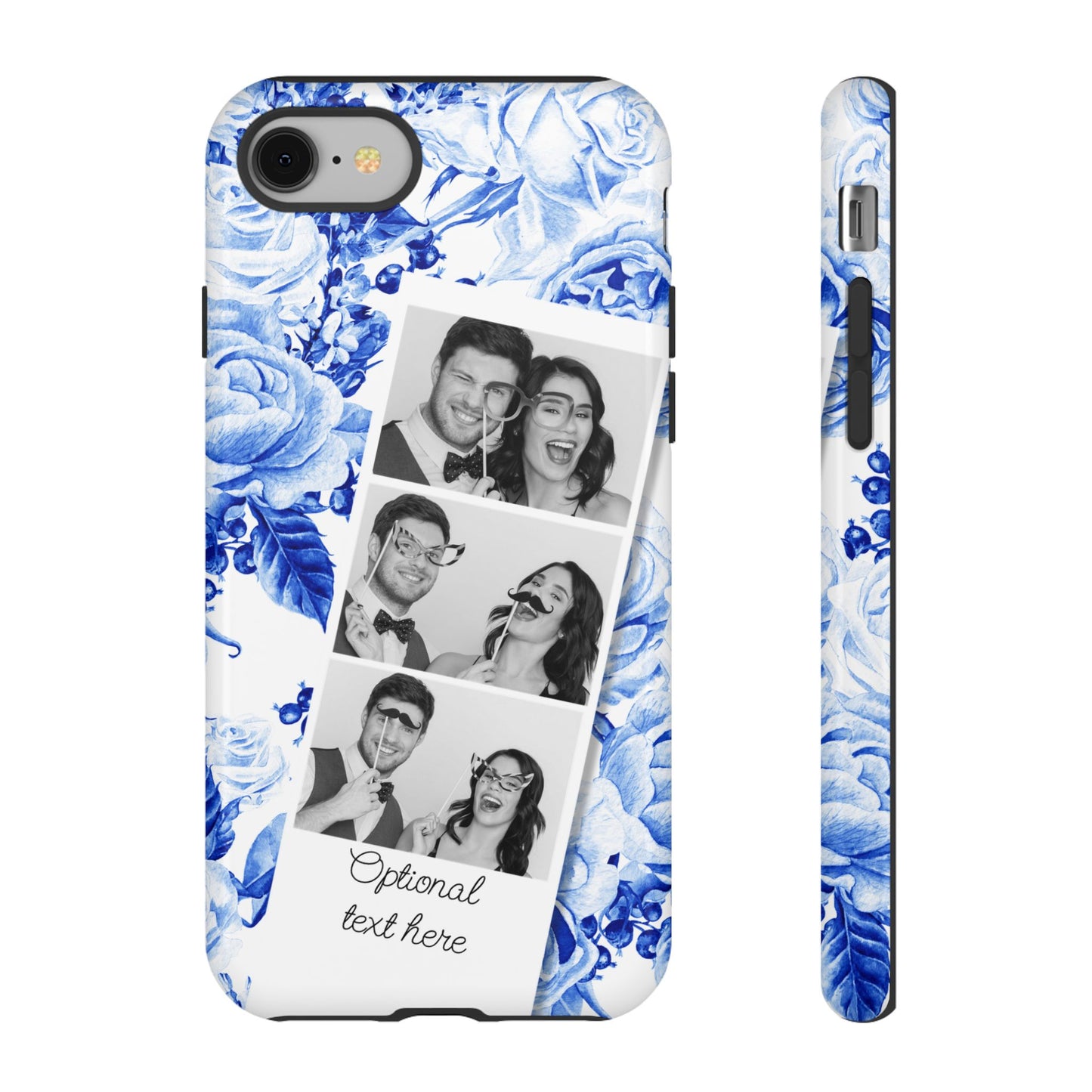 Three Photo Personalised Blue Floral Image Strip Custom Phone Case