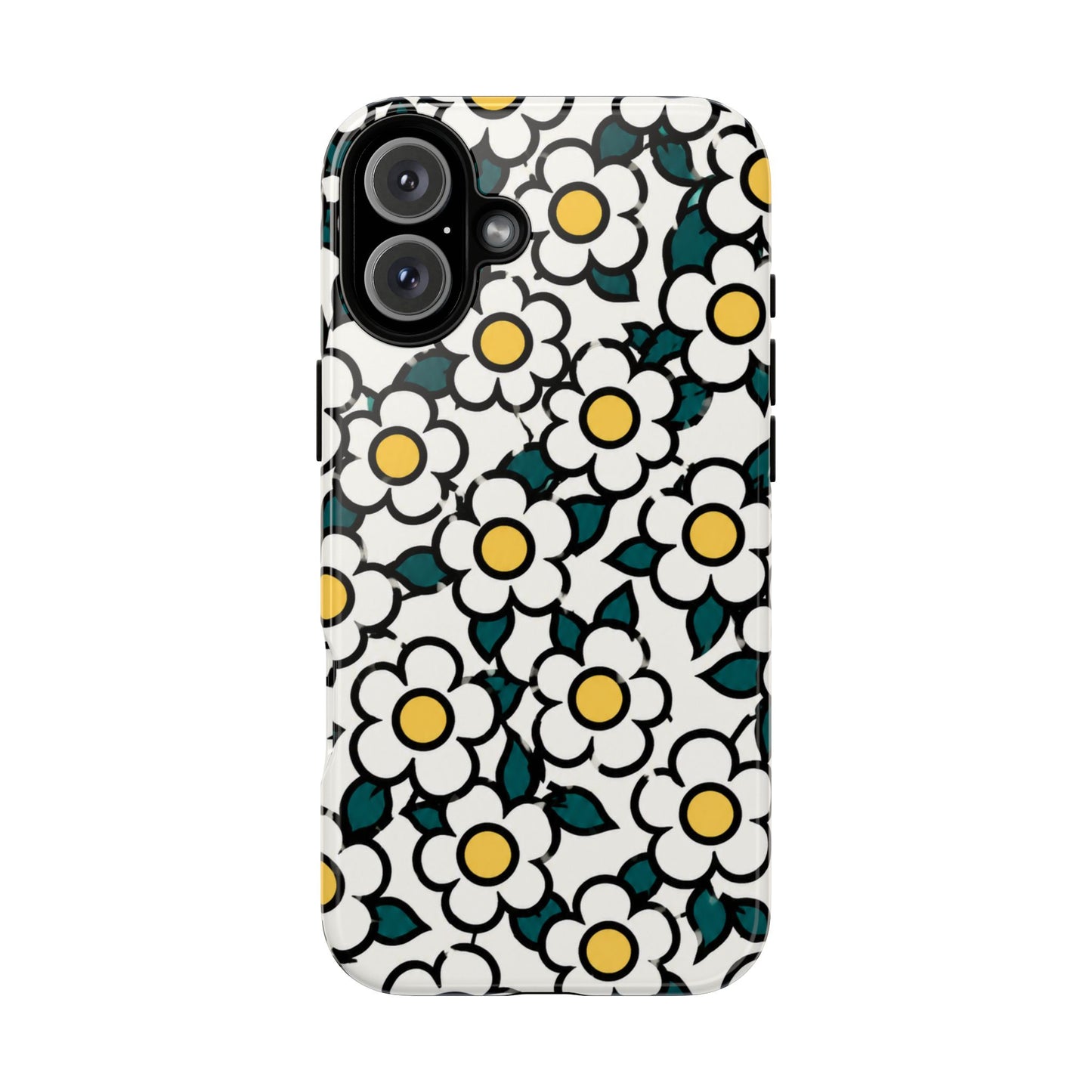 Floral Daisy Tough Phone Case — Retro White & Yellow Protective Cover