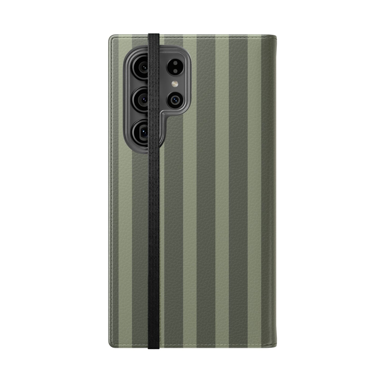 Olive Vertical Stripe Flip Phone Case — Wallet Cover with Card Slots