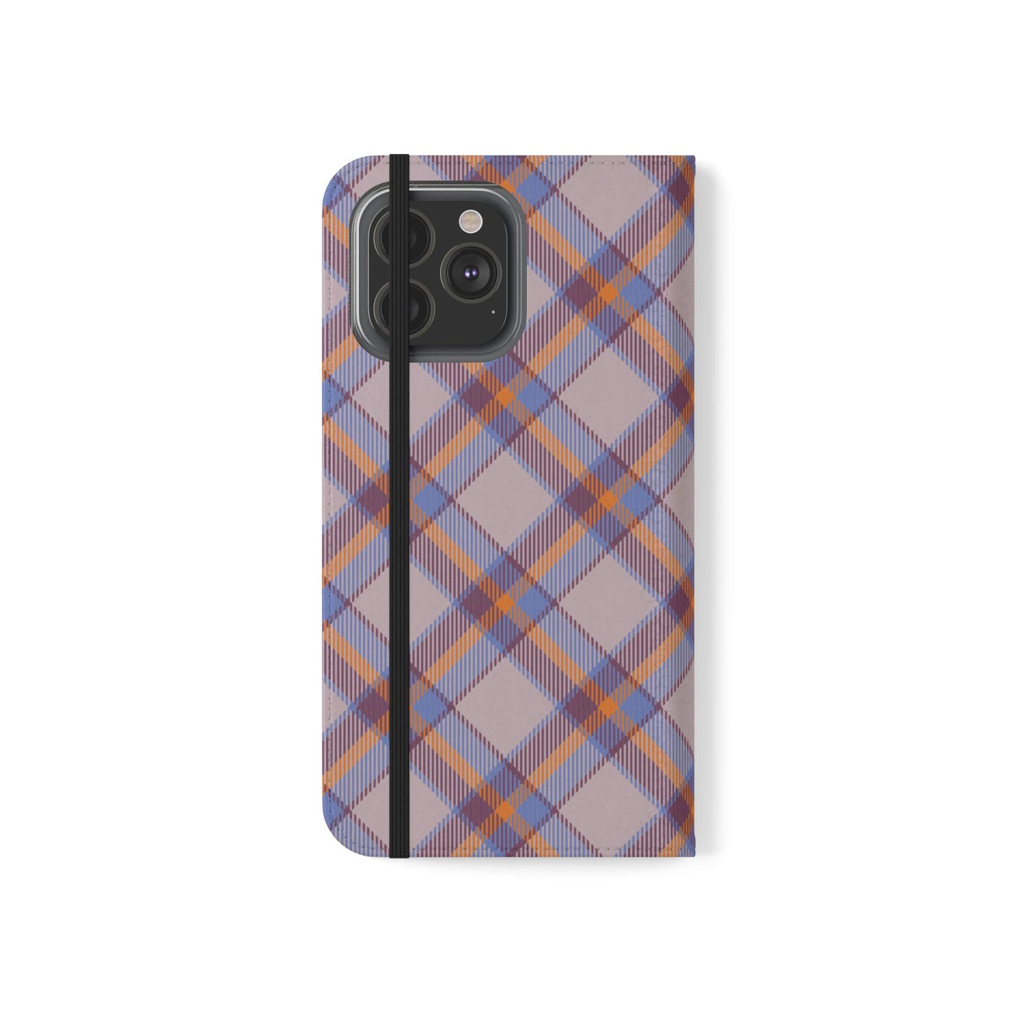 Tartan Flip Phone Case — purple & Orange Plaid Wallet Cover