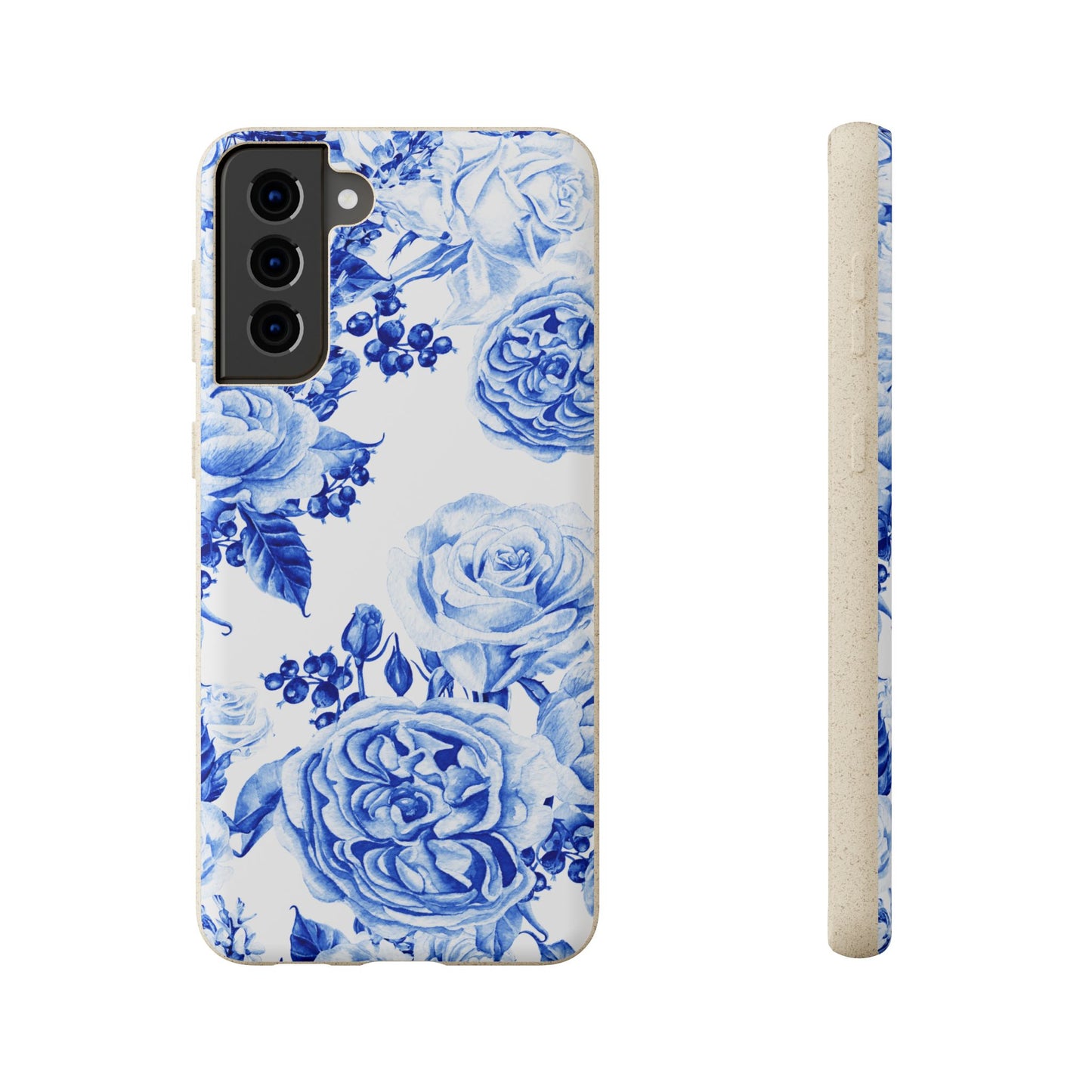 Blue Floral Biodegradable Eco-Friendly Phone Cover for Apple iPhone and Samsung Galaxy.