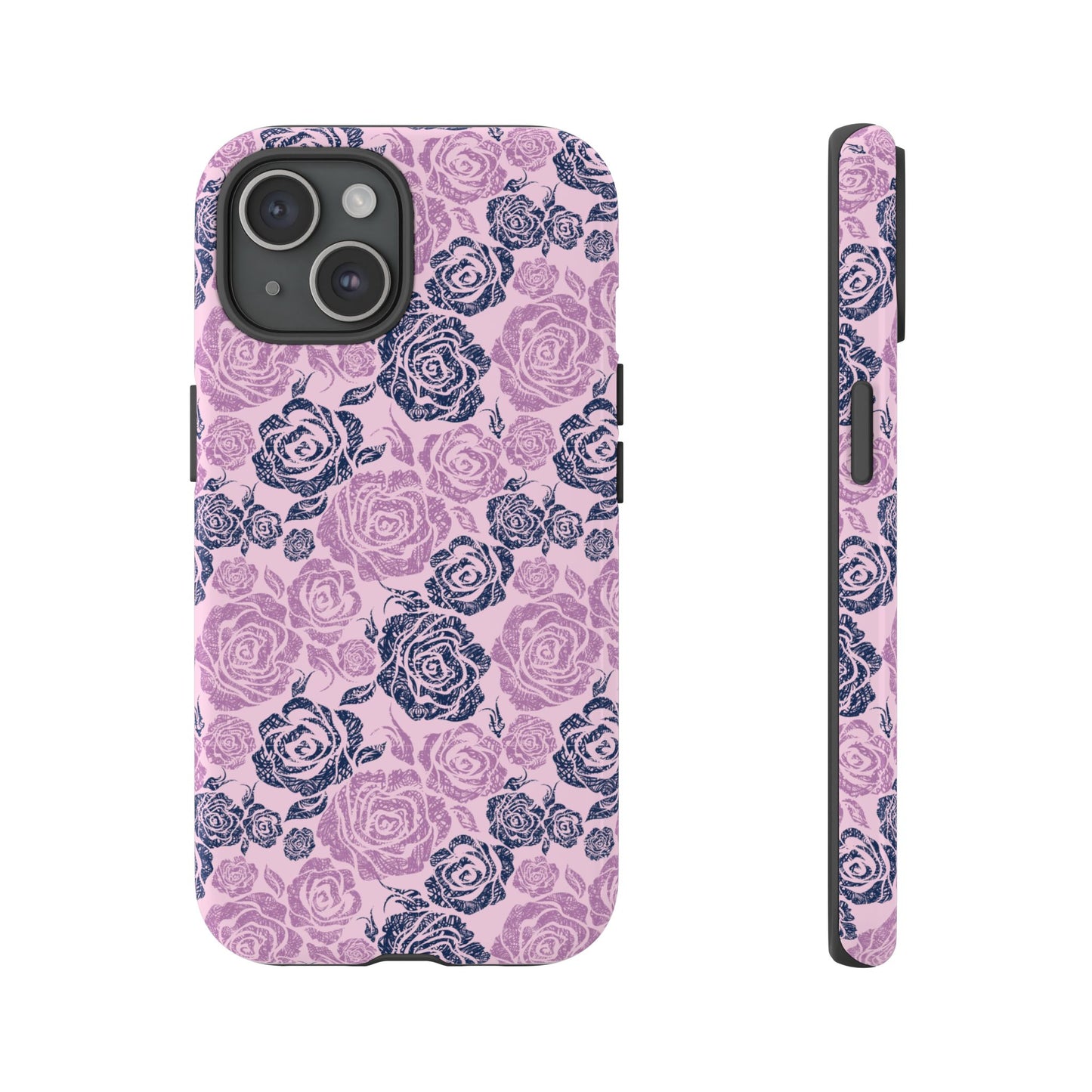 Floral Rose Tough Phone Case — Pink & Slate Rose Pattern