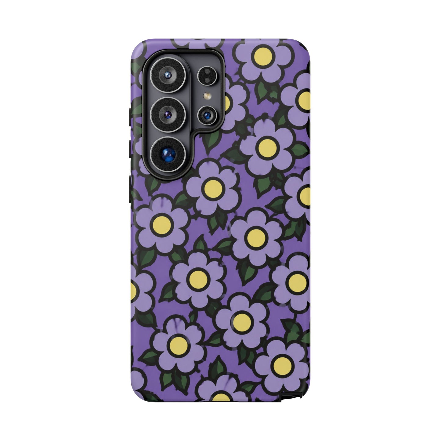 Purple Floral Tough Phone Case — Durable Protective Phone Cover with Cute Daisy Pattern