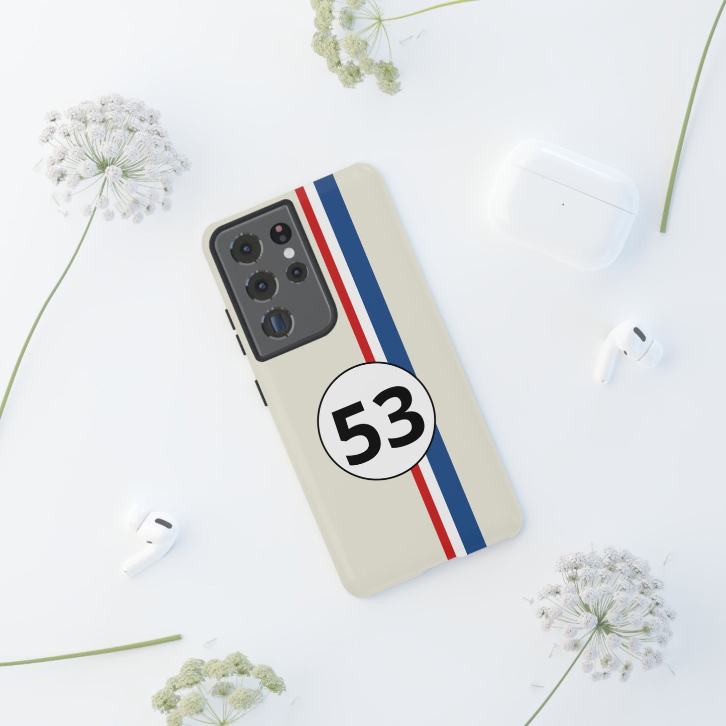 Racing Stripe Personalised Number Tough Phone Case for Apple iPhone, Samsung Galaxy and Google Pixel.