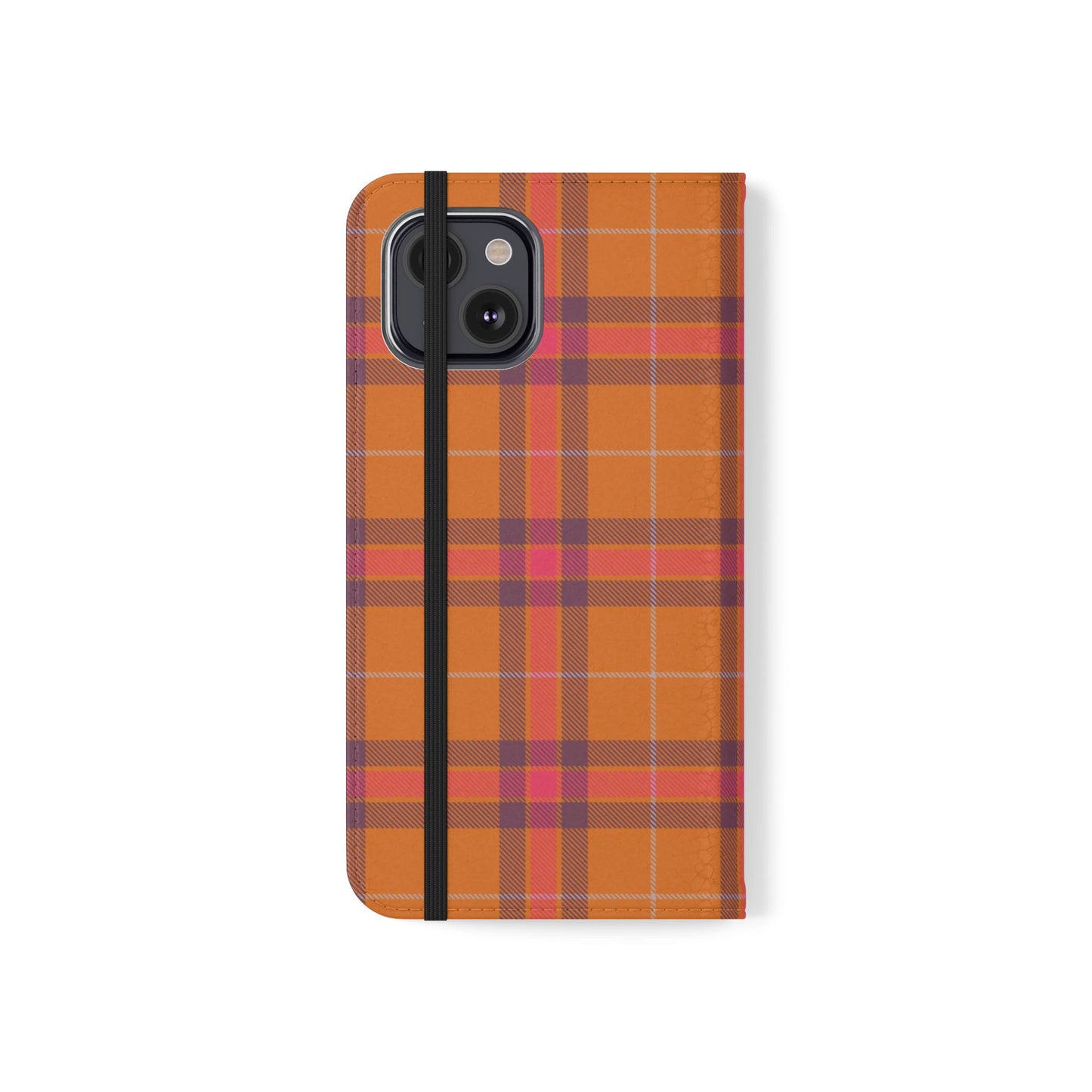 Tartan Flip Phone Case — Orange, Purple & Red Plaid Wallet Cover